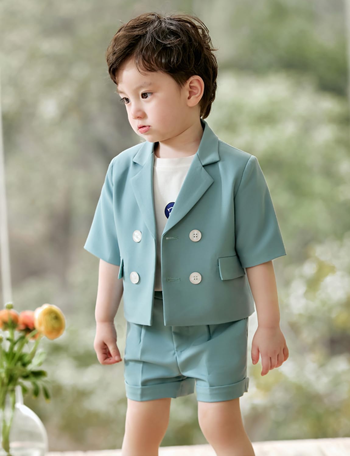 DRKOBR Boys' Short Suit Set - Notch Lapel Short Sleeve Jacket & Matching Shorts | Formal & Casual Tuxedo Outfit for Weddings, Parties & Special Occasions