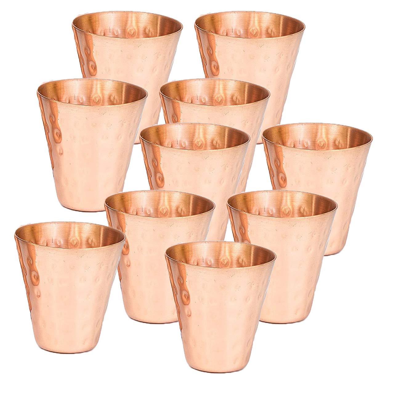 10 Pack Handcrafted Parijat Hammered Copper Bar Glasses - 2 oz Capacity Cocktail, Wine & Shot Glasses - Perfect for Home Bars, Parties & Gifts