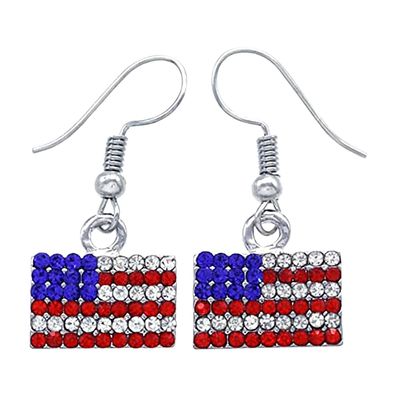 Diamond Stud Earrings for Women - Blue American Flag Heart Drop Earrings, 925 Sterling Silver Independence Day Jewelry | Perfect for 4th of July, Patriotic Events & Everyday Wear