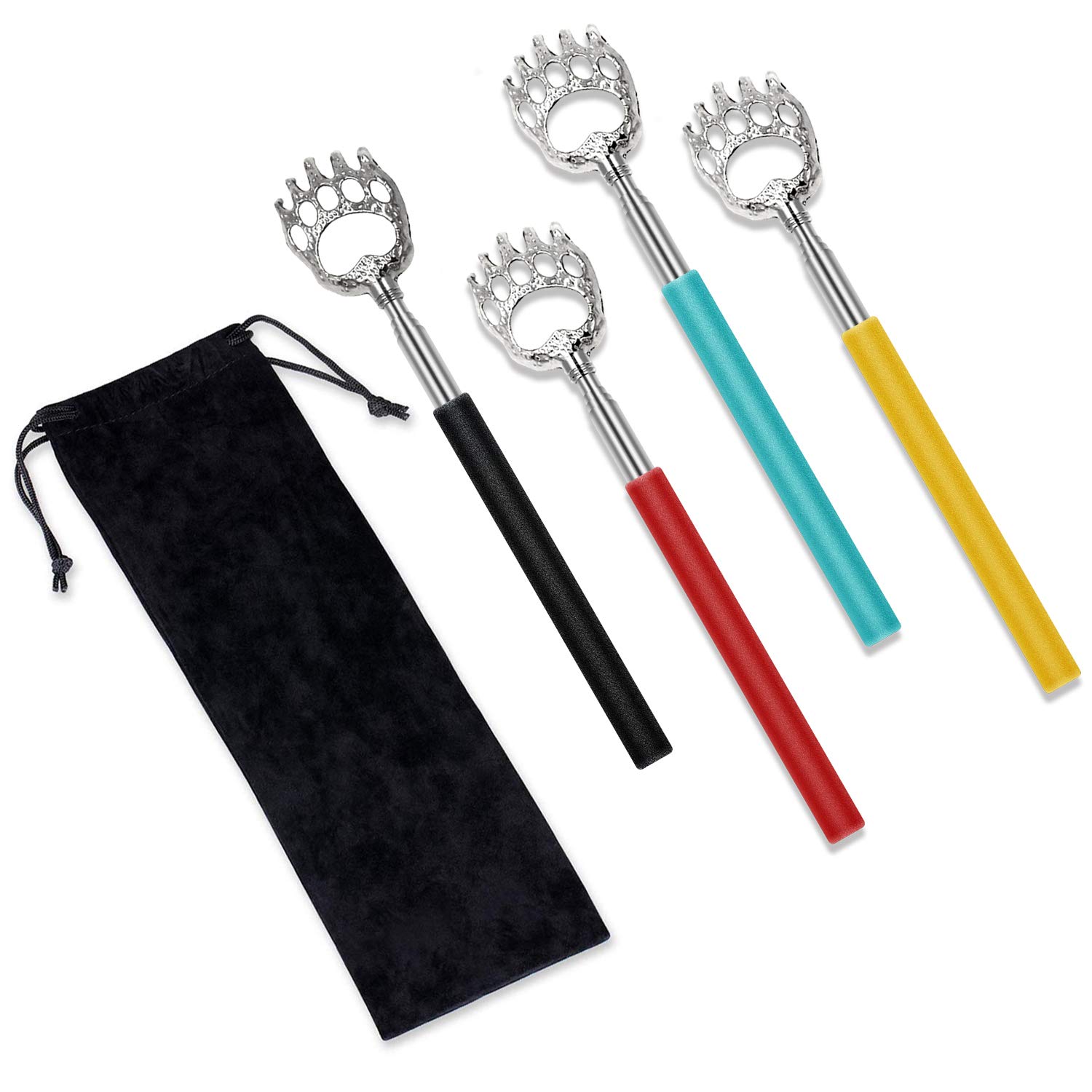 UNOOE Bear Claw Back Scratcher - Extendable to 23 Inches, Retractable Metal Telescopic Itch Relief Tool for Men & Women | Perfect for Travel, Home, Office & Car Use (4 Pack) - Soothing Back Scratcher for Instant Comfort