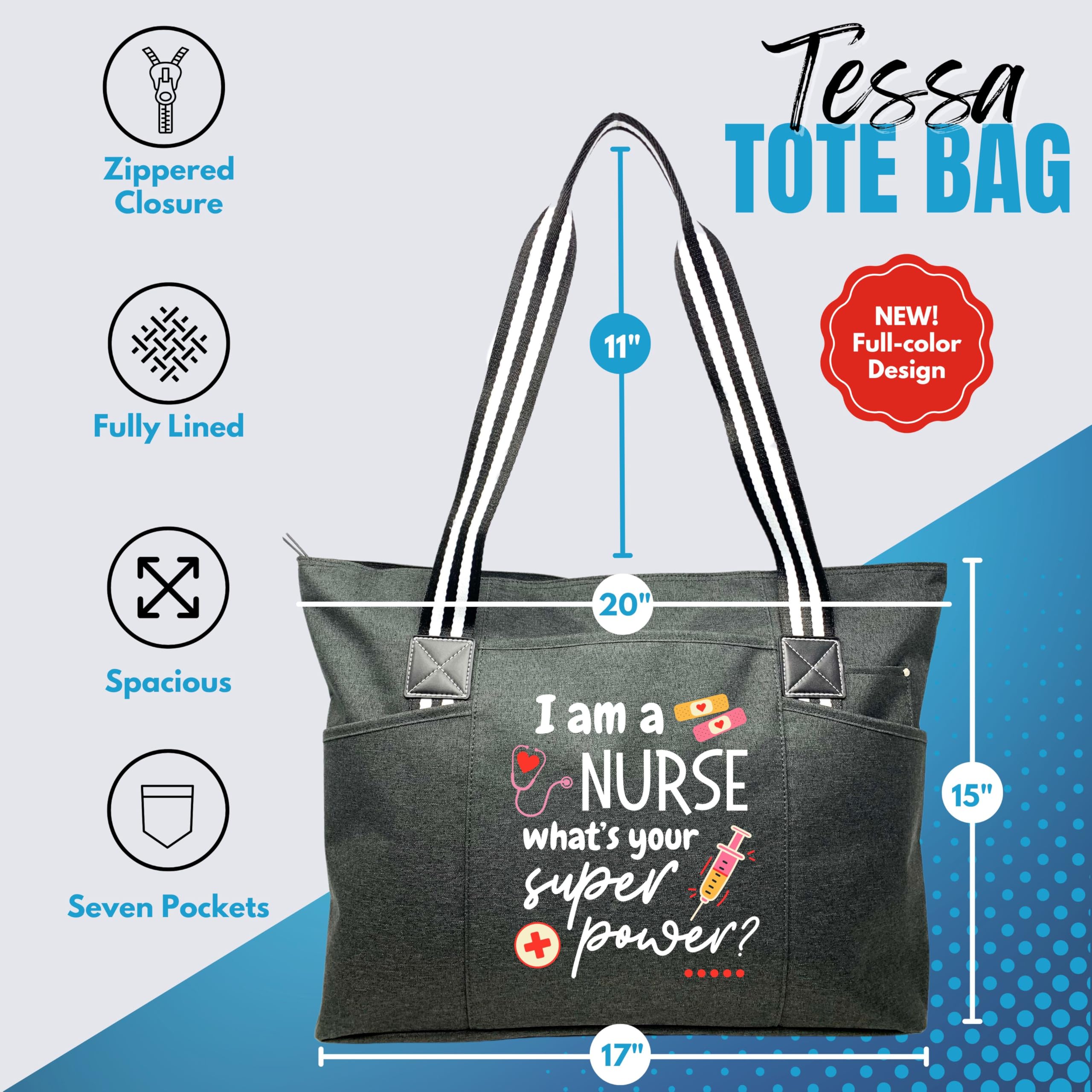Professional Nurse Tote Bag for Women - Large Medical Work Bag with Multiple Zippered Pockets & Reinforced Shoulder Straps - Perfect Christmas Gift for Healthcare Workers - Ideal for Hospital Shifts, Nursing School, and Daily Commute