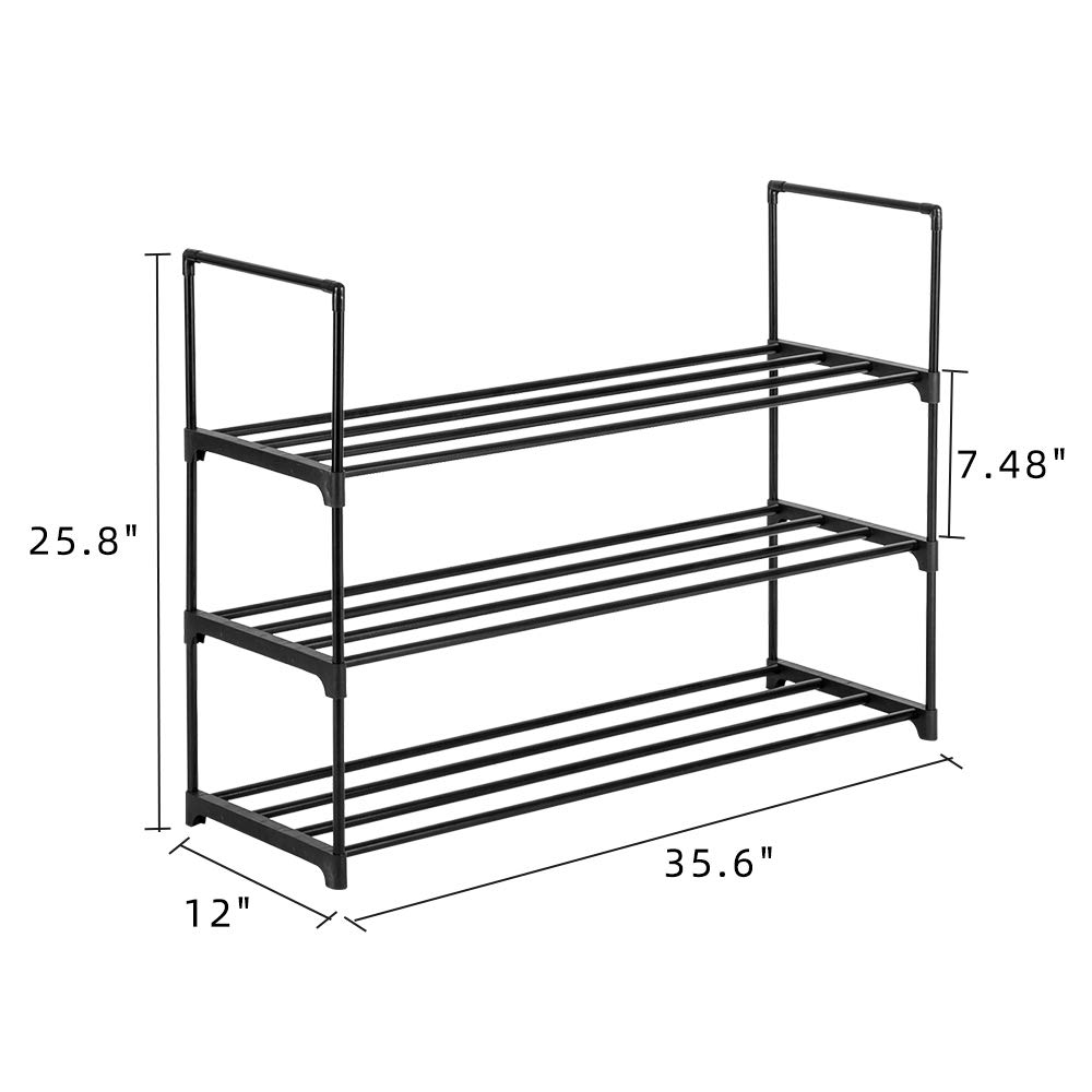 3-Tier Black Shoe Rack Storage Shelf Organizer for Entryway, Hallway, Closet & Bedroom - Space Saving Shoe Tower for Sneakers, Boots & Sandals - Perfect for Small Apartments & Home Organization