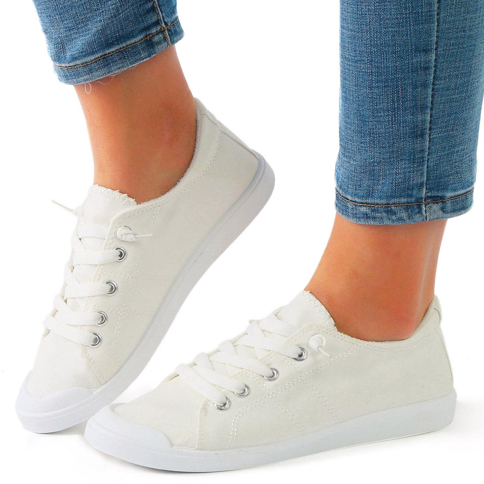 Women's Lightweight Canvas Walking Sandals - Comfortable Slip-On Low Top Fashion Sneakers for Walking, Travel & Casual Outings