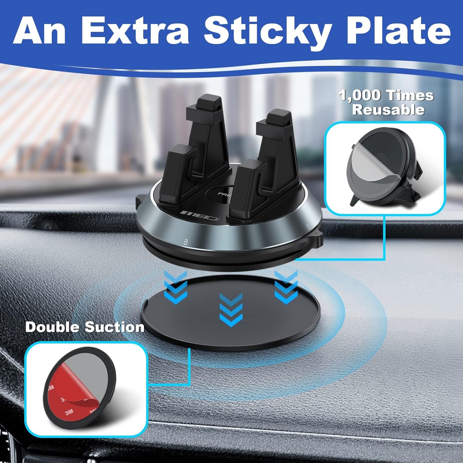 MEIDI Dashboard Car Phone Mount Holder - 360° Rotatable & Removable Phone Cradle for iPhone, Samsung & Android Smartphones - Perfect for Hands-Free Driving, GPS Navigation & Safe Commuting