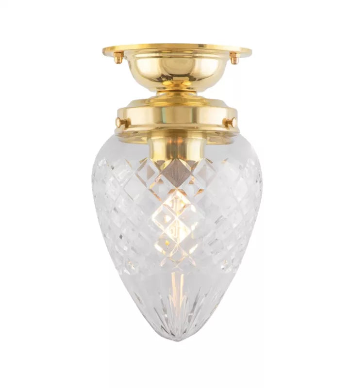 Lundkvist 80 Brass Clear Drop Bathroom Ceiling Light - Modern Waterproof Bathroom Lighting Fixture for Home, Hotel, Spa & Restroom Decor