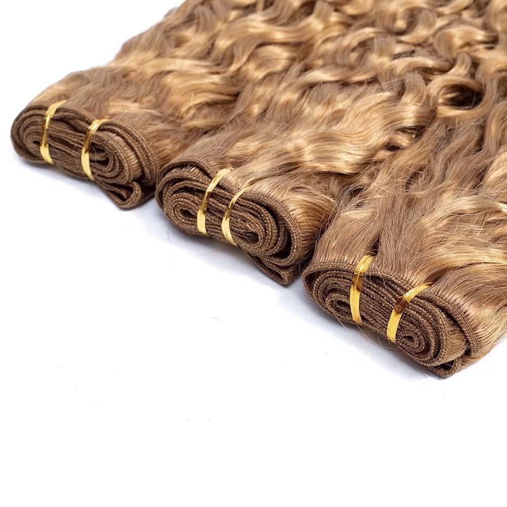Brazilian Virgin Human Hair Extensions 3 Bundles 14 16 18 - Honey Blonde Water Wave Weave Bundles, Colored Wet & Wavy Curly Human Hair for Natural Look | Perfect for Daily Wear, Parties & Special Occasions