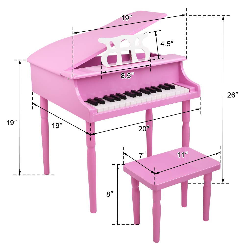Ochine Kids Wooden 30-Key Mini Grand Piano Toy - Classical Children's Musical Instrument with Bench, Music Stand & Song Book - Perfect for Early Childhood Music Education & Home Play (Ships from USA)