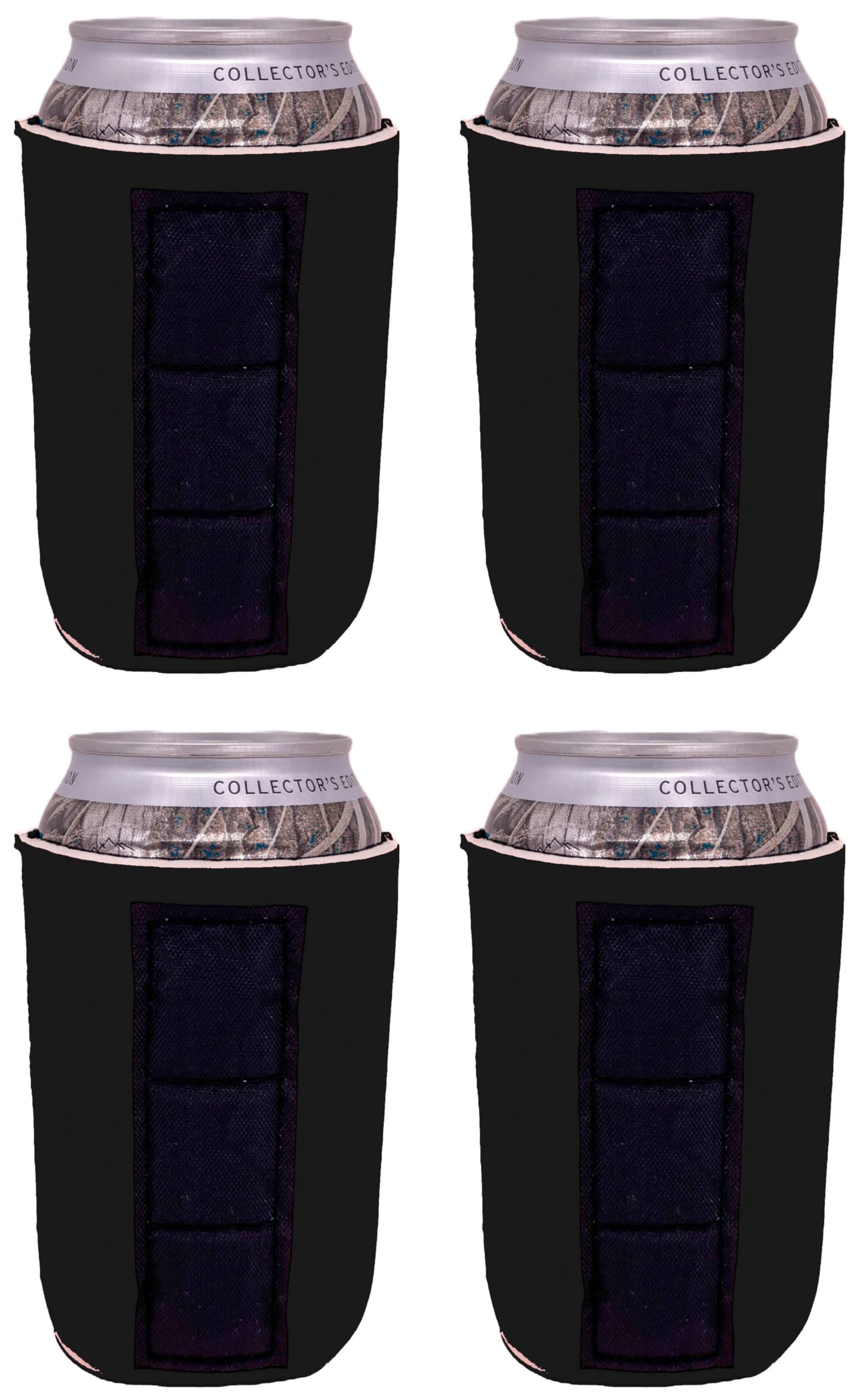 4 Pack Black Blank Magnetic Can Coolers - Insulated Sleeves for Beer, Soda & Beverage Cans - Perfect for Parties, BBQs, Camping & Outdoor Events