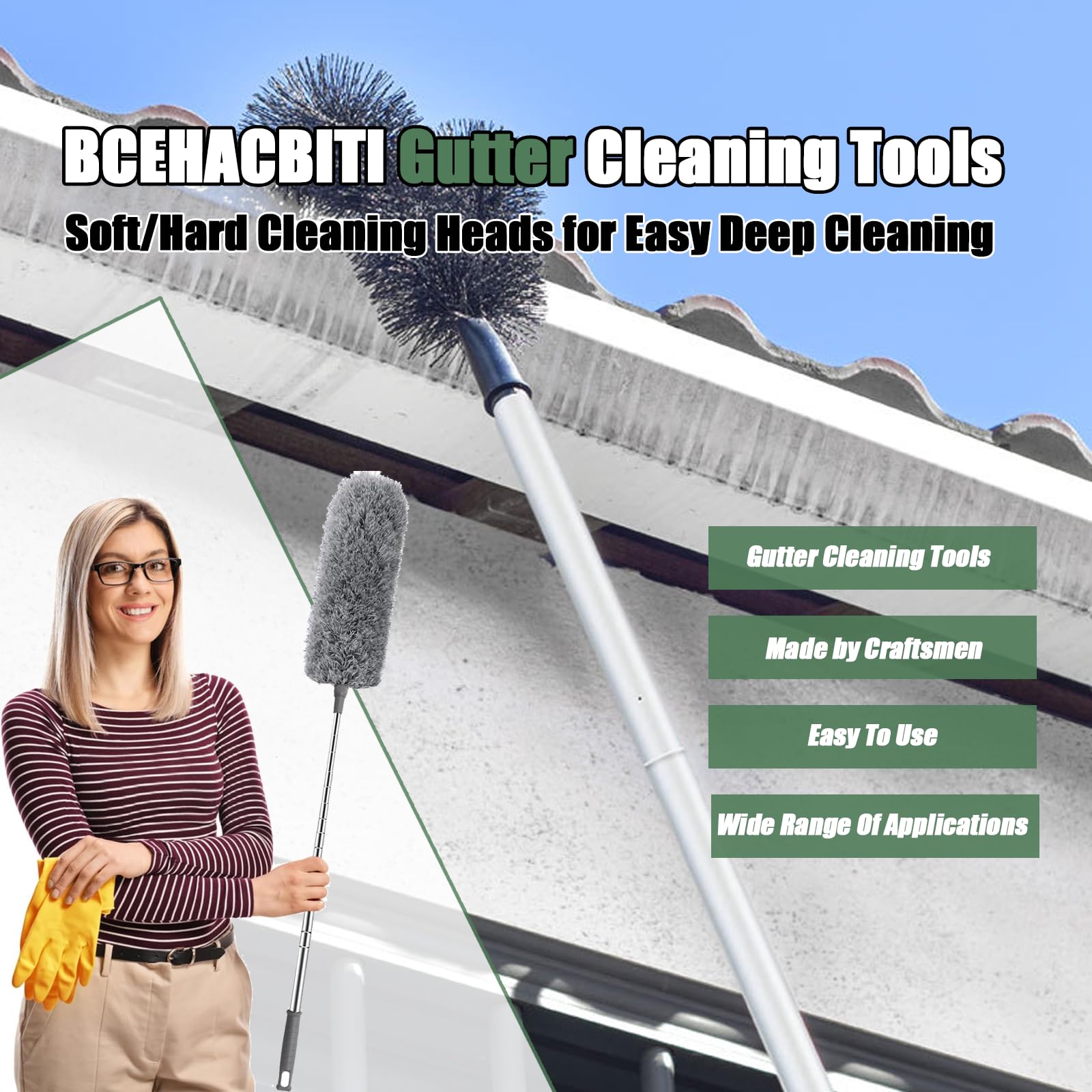 Adjustable Gutter Cleaner with 9.2ft Pole & Dual Heads - for Roof Cleaning