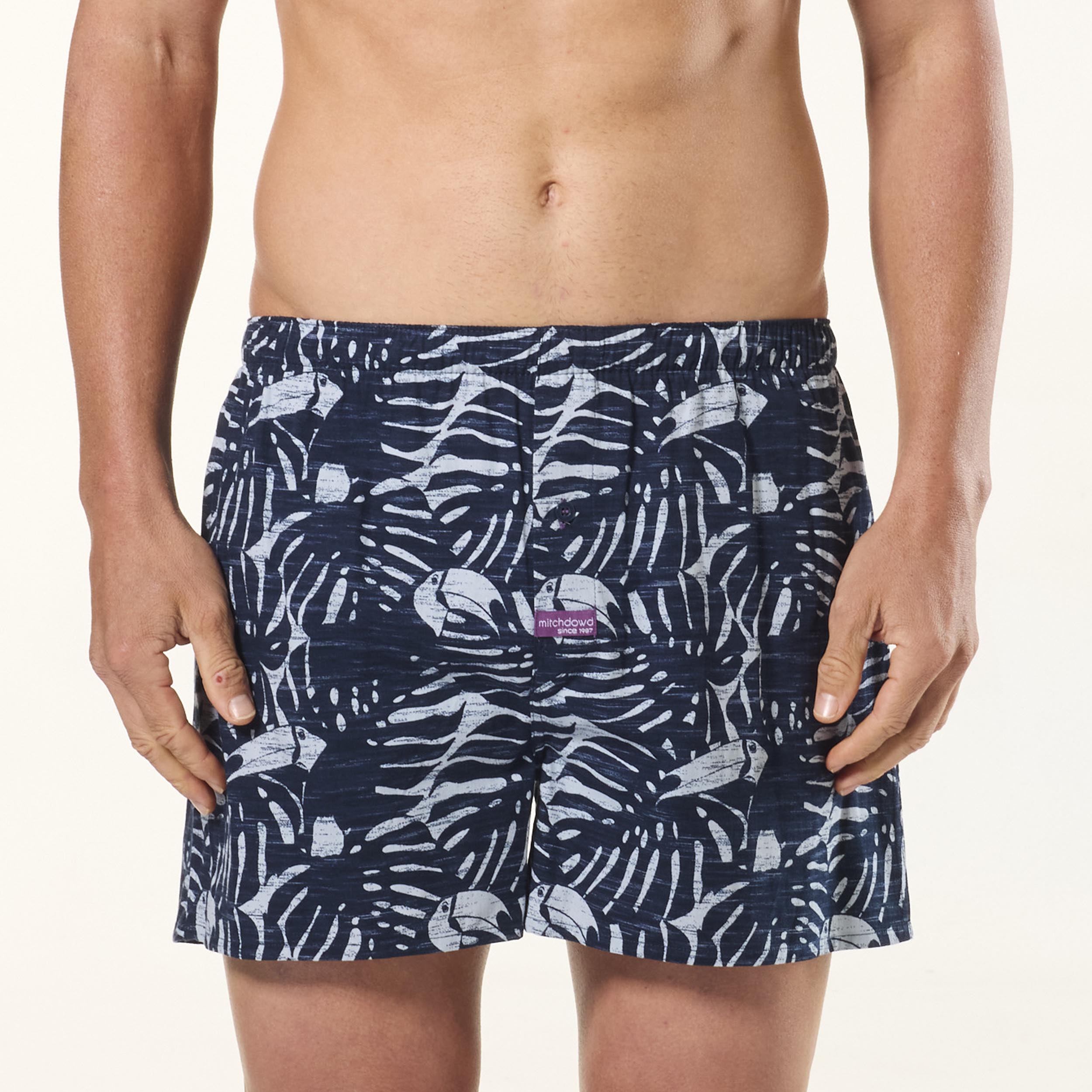 Men's Hidden Toucan Cotton Boxer Shorts - Soft Breathable Underwear for Men - Navy Blue - Perfect for Daily Wear, Travel & Gifts