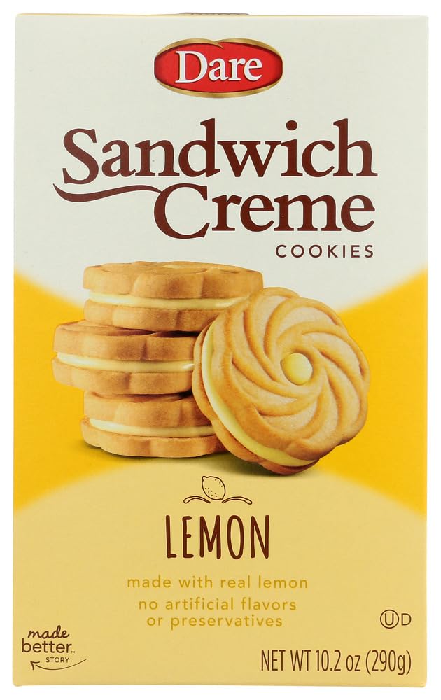 Dare Creme Cookies 10.2oz (Pack of 2) - Lemon Flavored Sandwich Cookies | Perfect for Snacking, Lunchboxes & Tea Time Treats