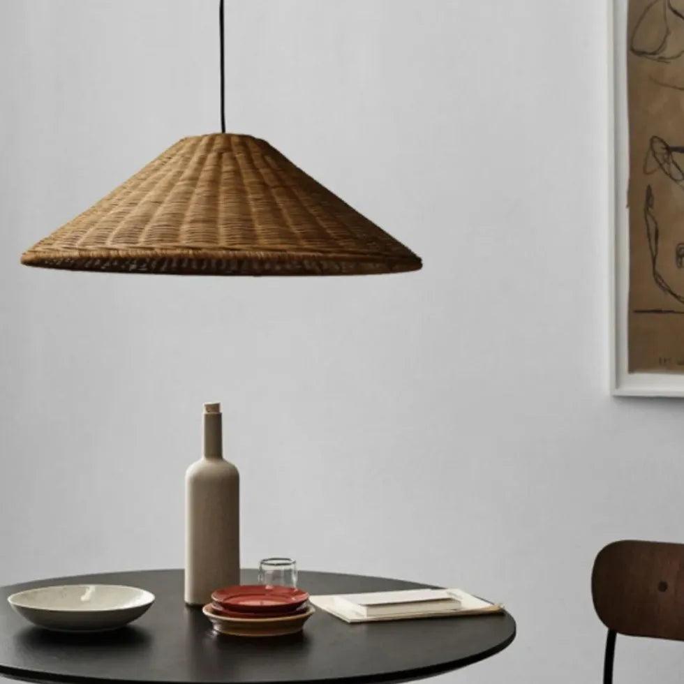Handwoven Rattan Cone Pendant Light - Natural Boho Chandelier for Dining Room, Kitchen Island, or Bedroom Decor