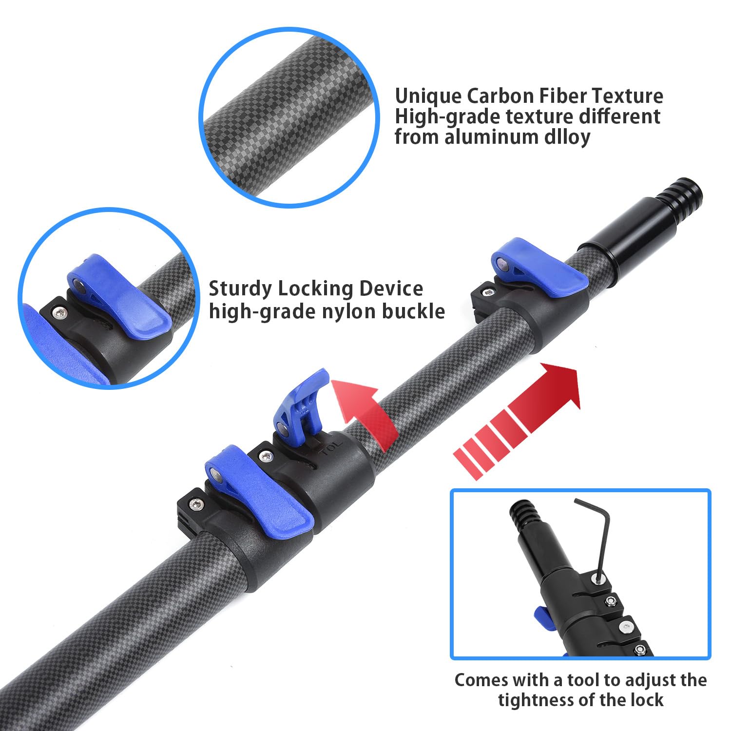Carbon Fiber Telescoping Extension Pole 3.5-12FT - Lightweight Sturdy Paint Roller Pole with Universal Threaded Head - Perfect for Painting, Cleaning, Window Washing & Outdoor Use