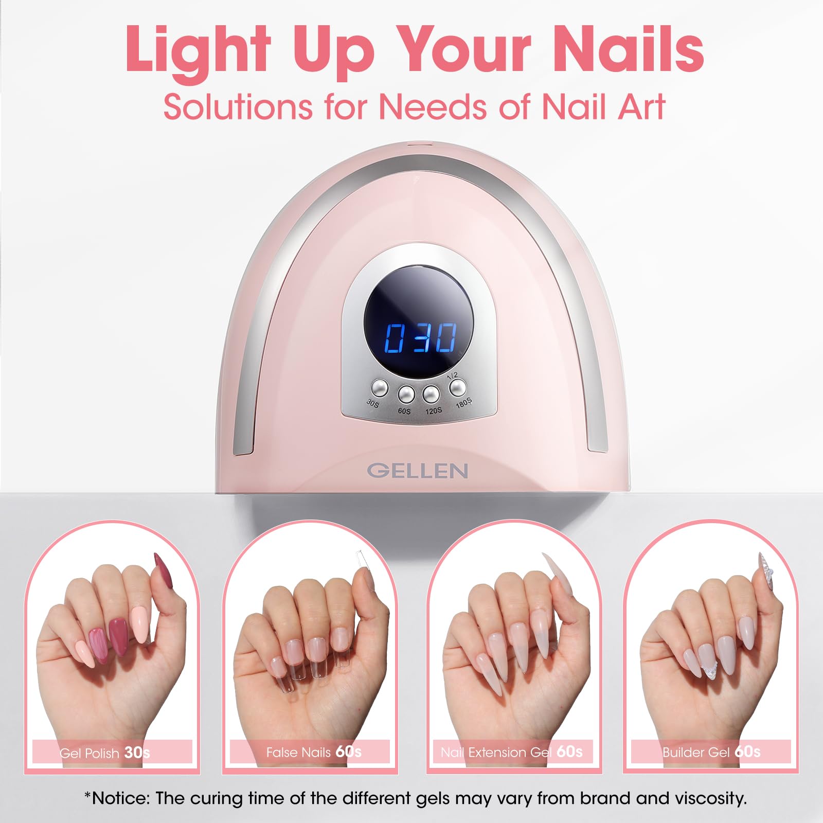 Gellen 268W UV LED Nail Lamp - Professional Fast Curing Light with 4 Timer Settings & 66 LED Beads - Gel & Acrylic Nail Dryer for Home & Salon Manicures - Perfect for DIY Nail Art, Gel Polish Curing, and Professional Nail Services