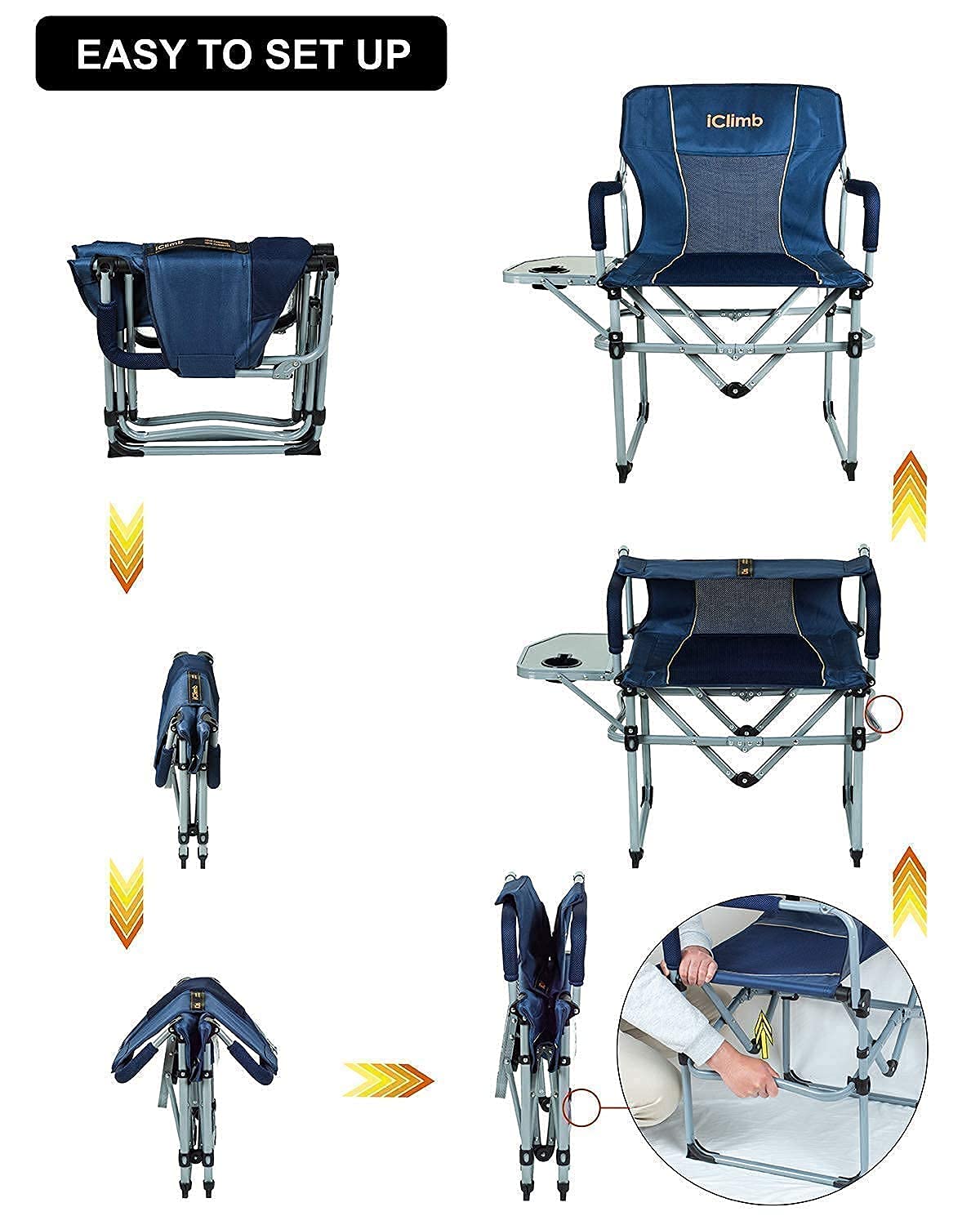 iClimb 4-Person Heavy Duty Folding Camping Chairs with Large Square Picnic Table Set - Outdoor Backyard, BBQ, Beach, Park, Tailgating & Camping Essentials
