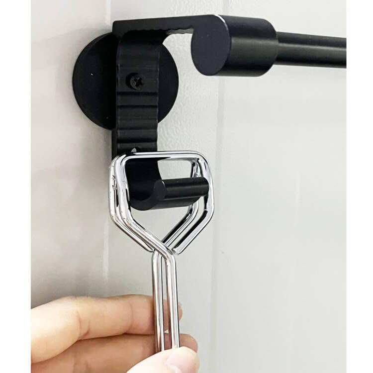 Strong Magnetic Towel Bar with 2 Hooks - Kitchen Utensil Organizer for Tongs, Oven Mitts & Dish Towels - Space-Saving Storage for Refrigerator, Stove, Dishwasher & Laundry Room - Perfect for Small Kitchens & RVs (Black)