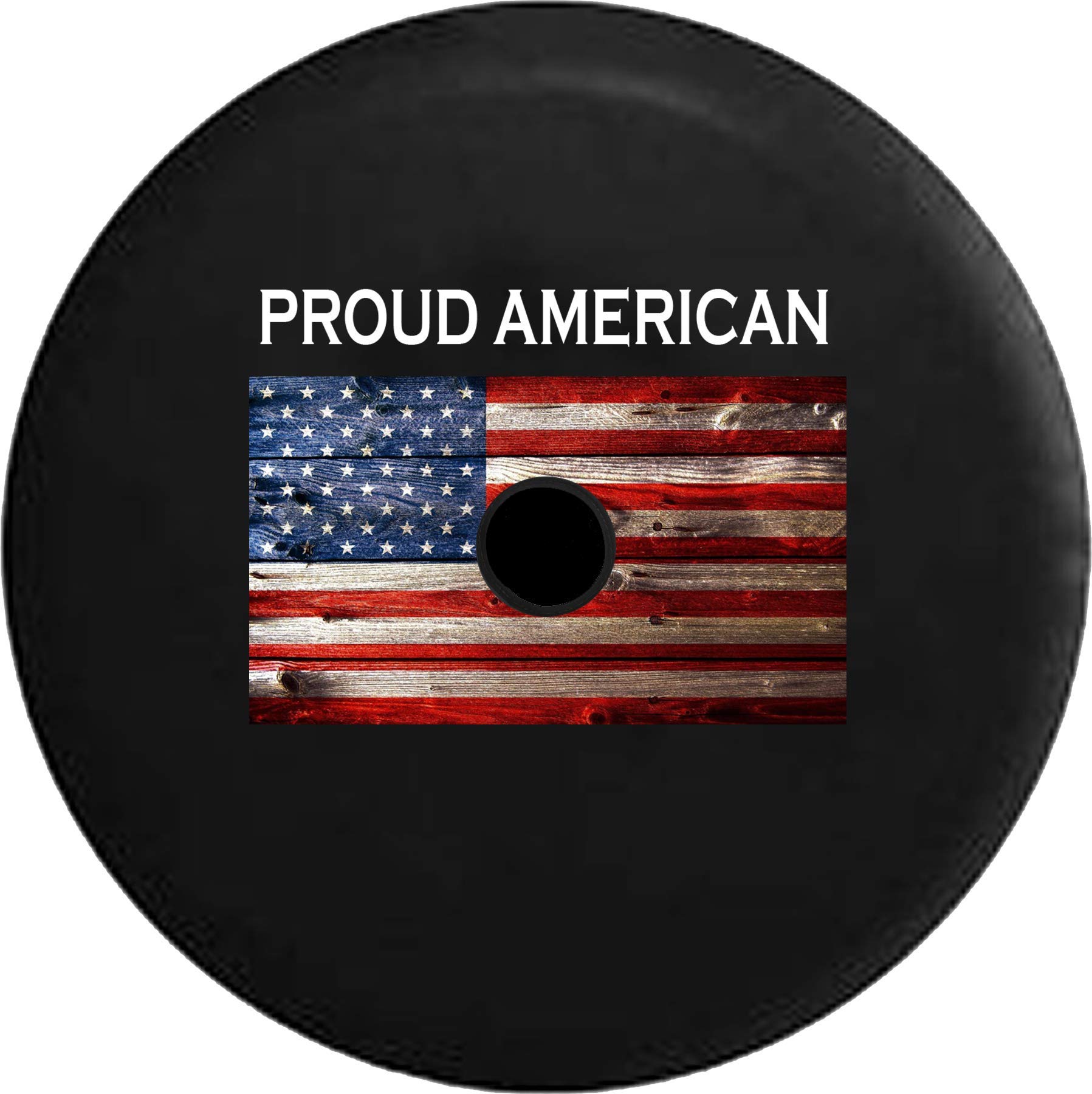 **JL Spare Tire Cover - Vintage American Flag Design with Backup Camera Hole - 33 Inch Black - Perfect for Jeep, Truck & SUV Off-Road Adventures**