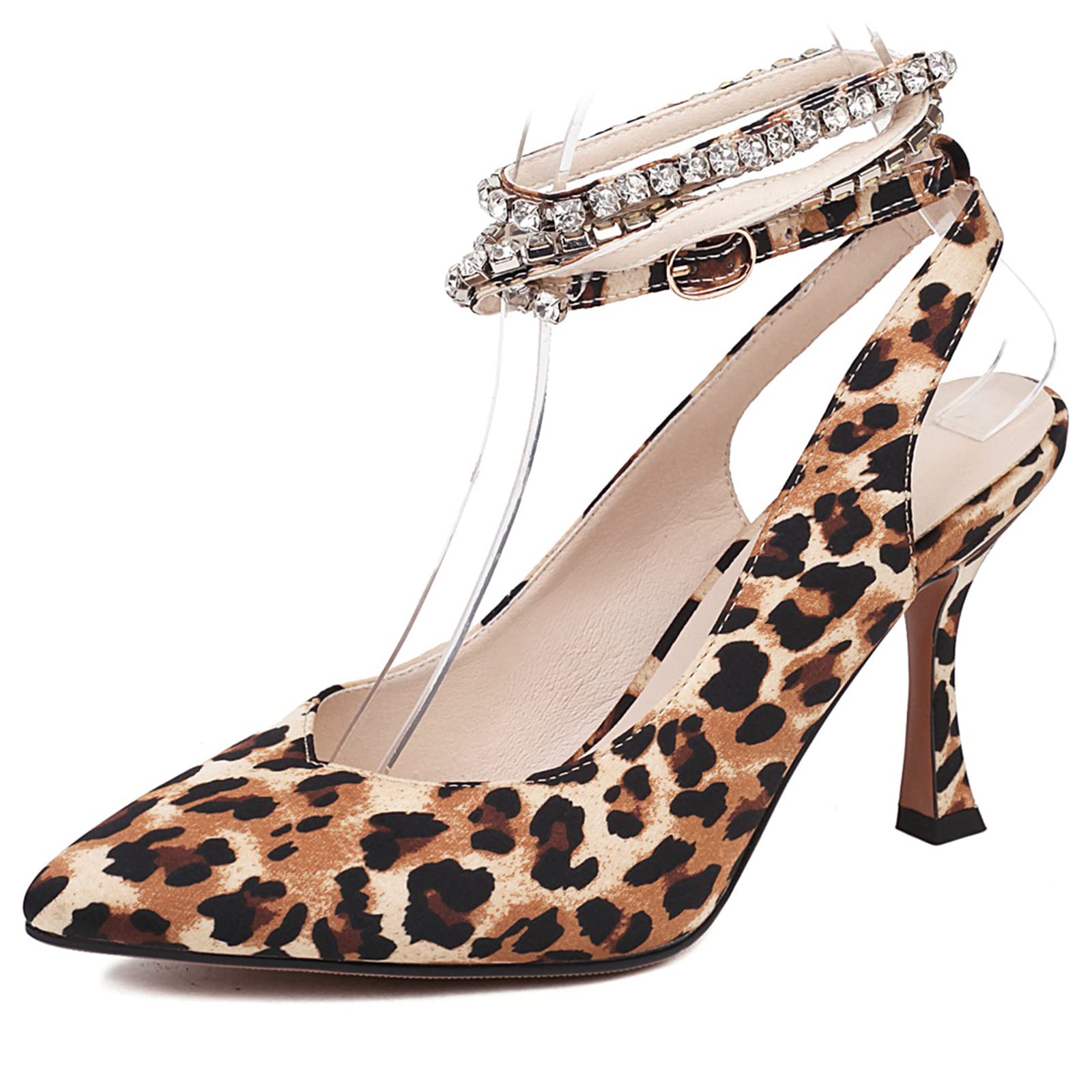 Lizoleor Women's Studded Ankle Strap Stiletto Heels - Elegant Slingback Dress Shoes for Party, Wedding & Evening Events
