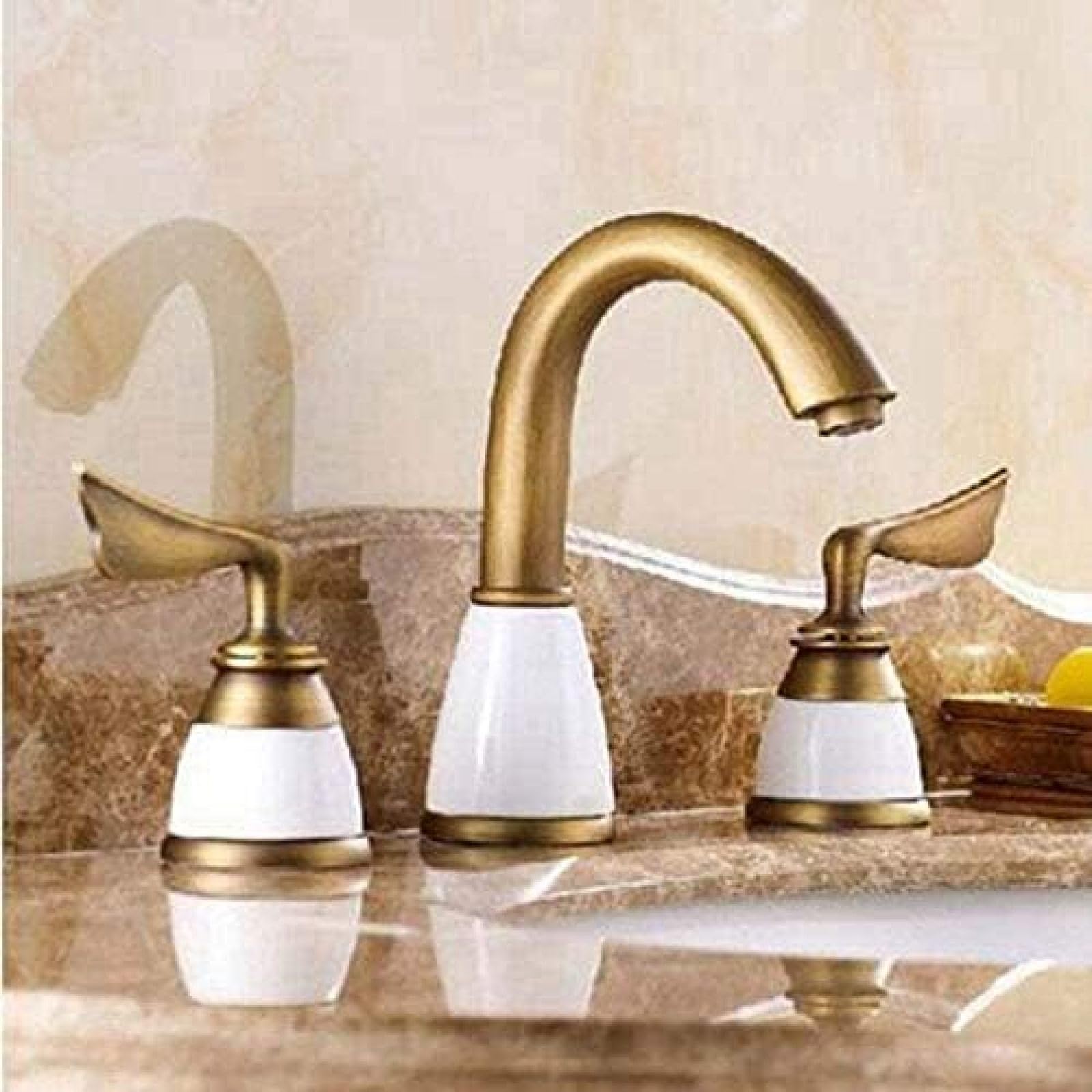 Vintage Brass Widespread Bathroom Sink Faucet - Dual Handle Mixer Tap for Kitchen & Bathroom - Perfect for Farmhouse, Victorian & Classic Home Decor