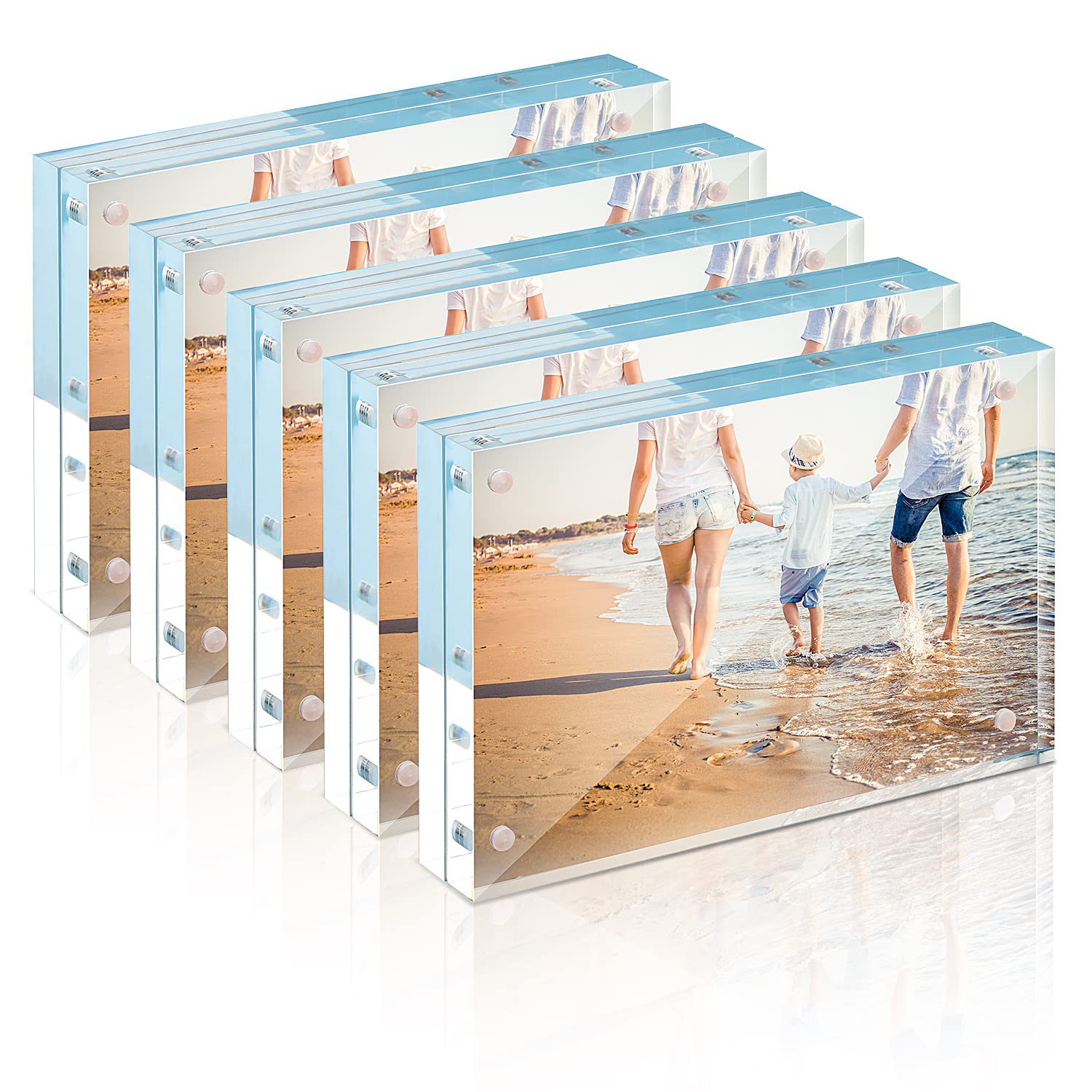 Premium 5 Pack 8x10 Magnetic Acrylic Picture Frames - 20% Thicker Shatterproof Clear Photo Frames, Self Standing Double Sided Display for Wall, Tabletop & Gift Giving - Perfect for Home Decor, Office & Wedding Photos