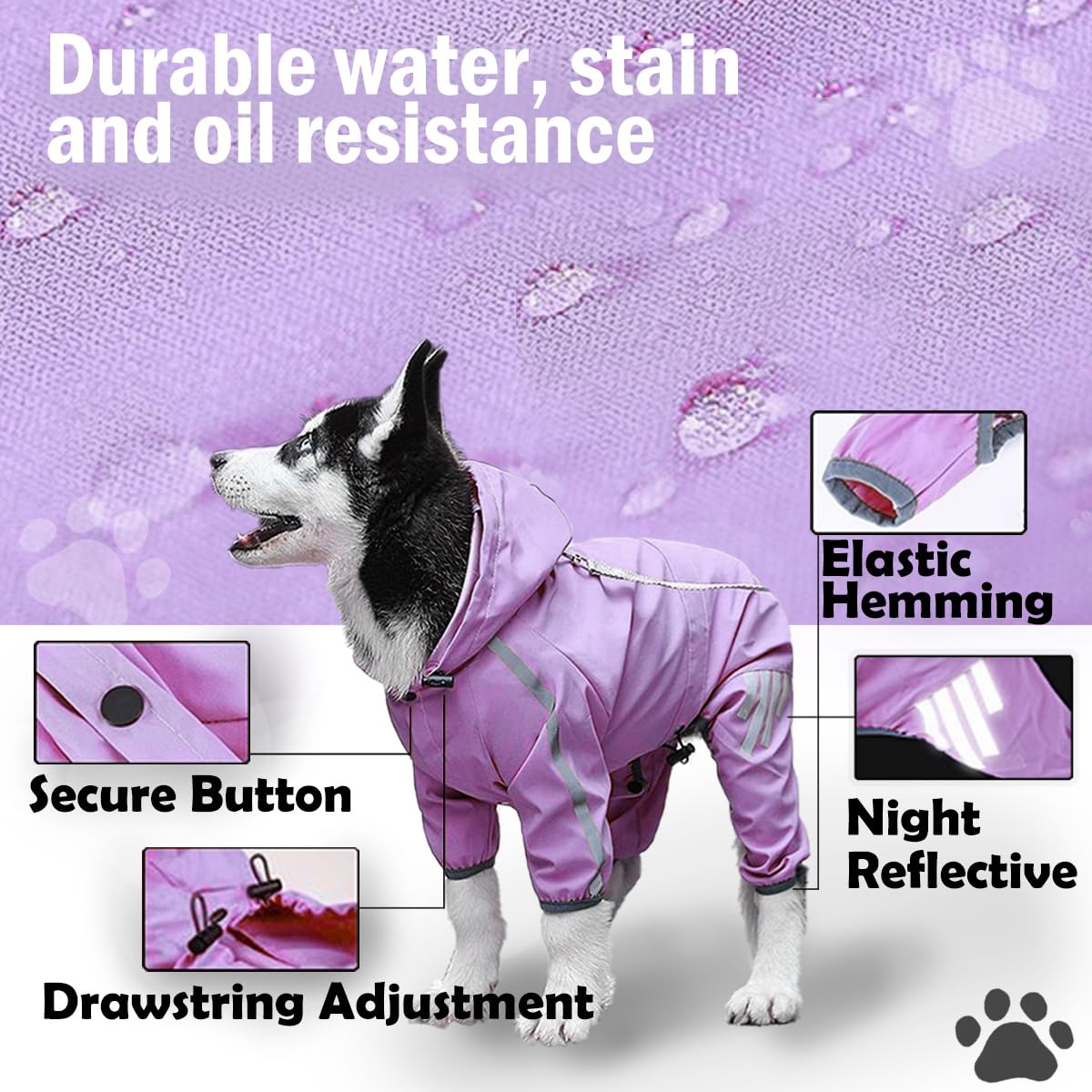 Waterproof Dog Raincoat with Reflective Strip & Hat - Lightweight Puppy Rain Jacket for Small Dogs (Purple, X-Large) - Perfect for Outdoor Walks, Hiking & Rainy Day Adventures