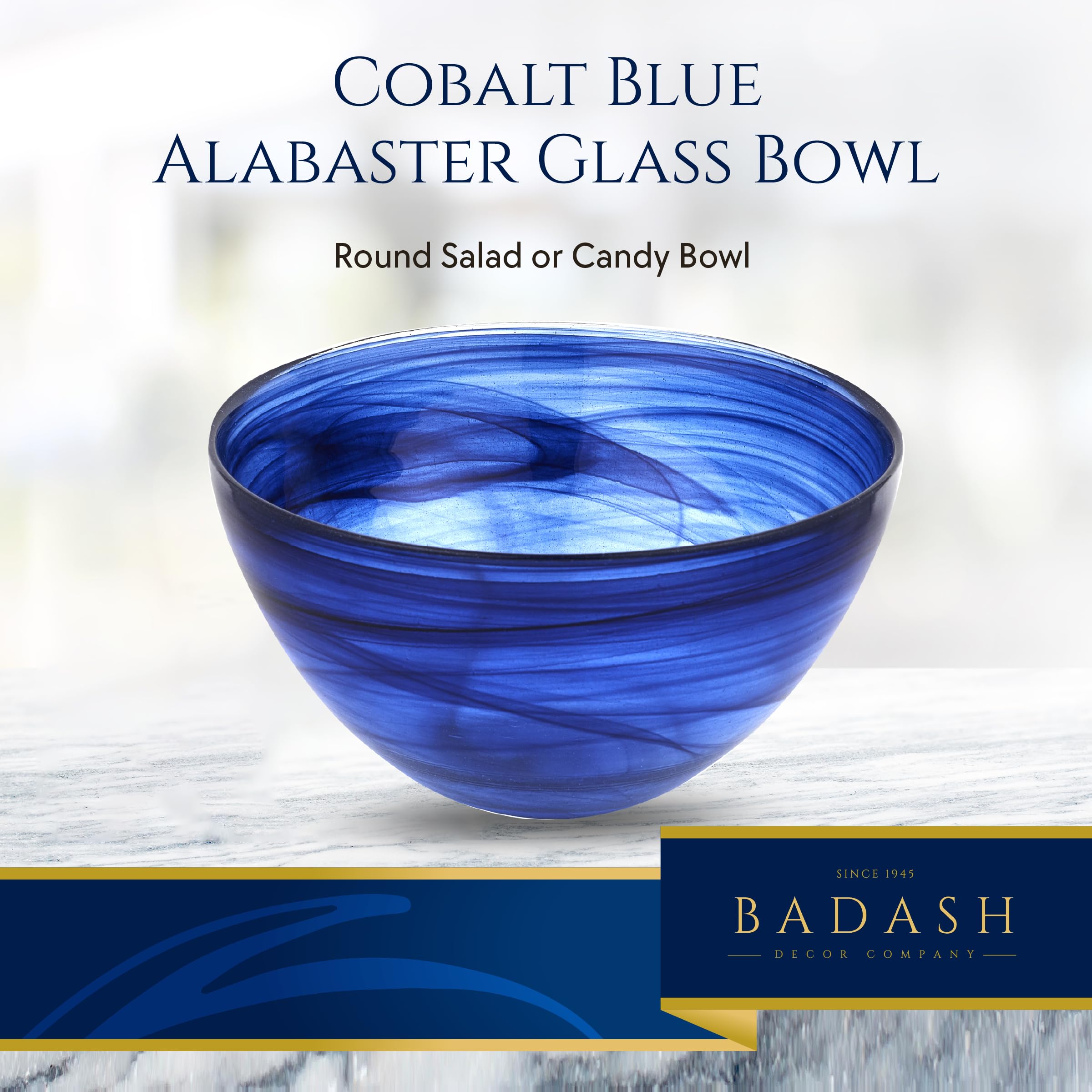 Badash 6-Inch Alabaster Glass Decorative Bowl - Perfect for Salads, Soup, Rice, Fruit, Desserts & Cereal | Elegant Cobalt Blue Serving Bowl for Dining, Entertaining & Kitchen Decor