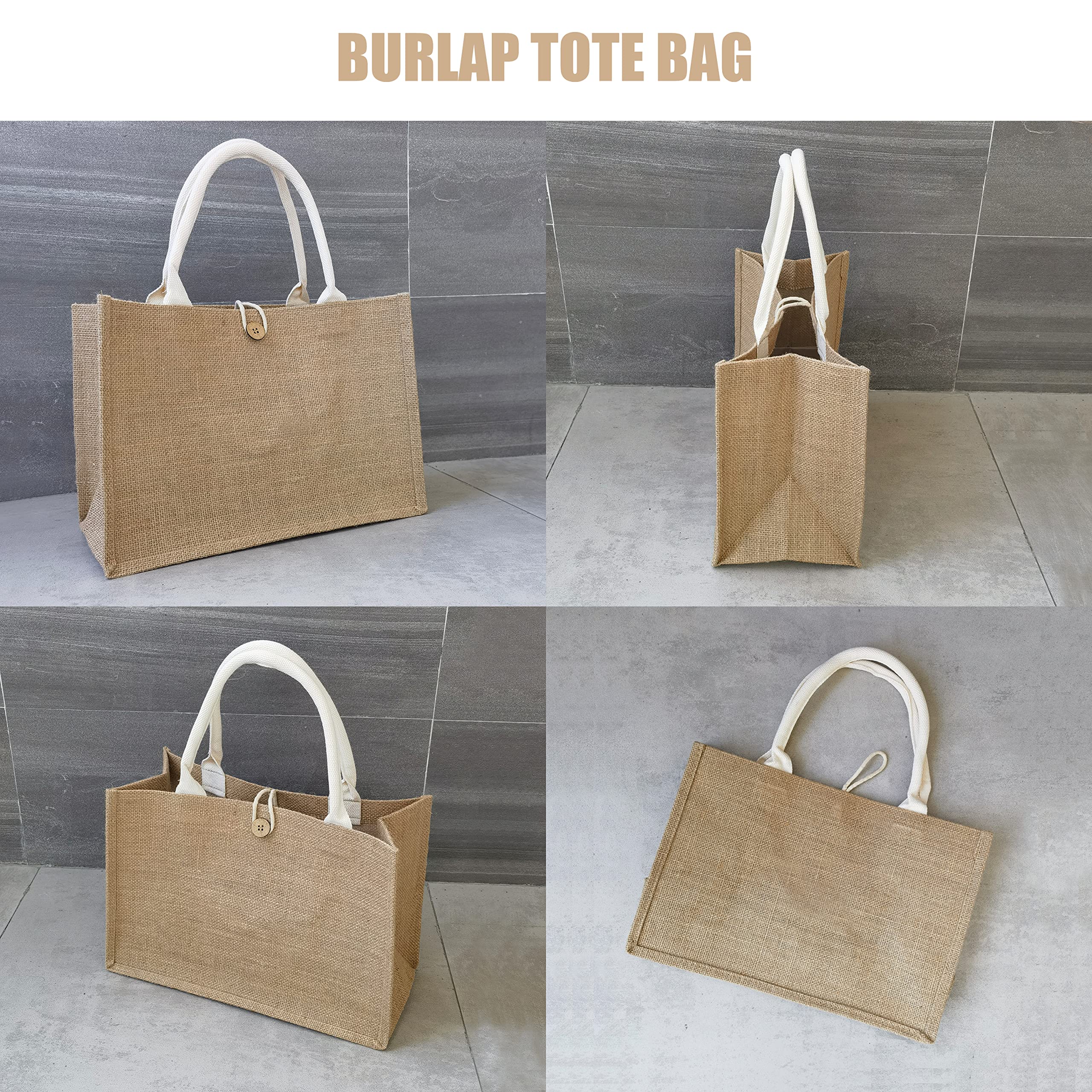 Eco-Friendly Jute Tote Bag with Button Closure - Perfect for Beach, Pool, Shopping & Daily Use | Sustainable Cotton Reusable Grocery Bag for Women