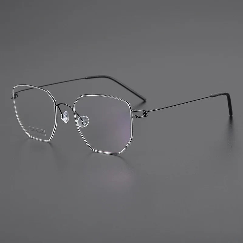 Stylish Black Unisex Full Rim Irregular Polygon Screwless Titanium Eyeglasses Frame 14020 - Lightweight & Durable for Work, Reading & Fashion