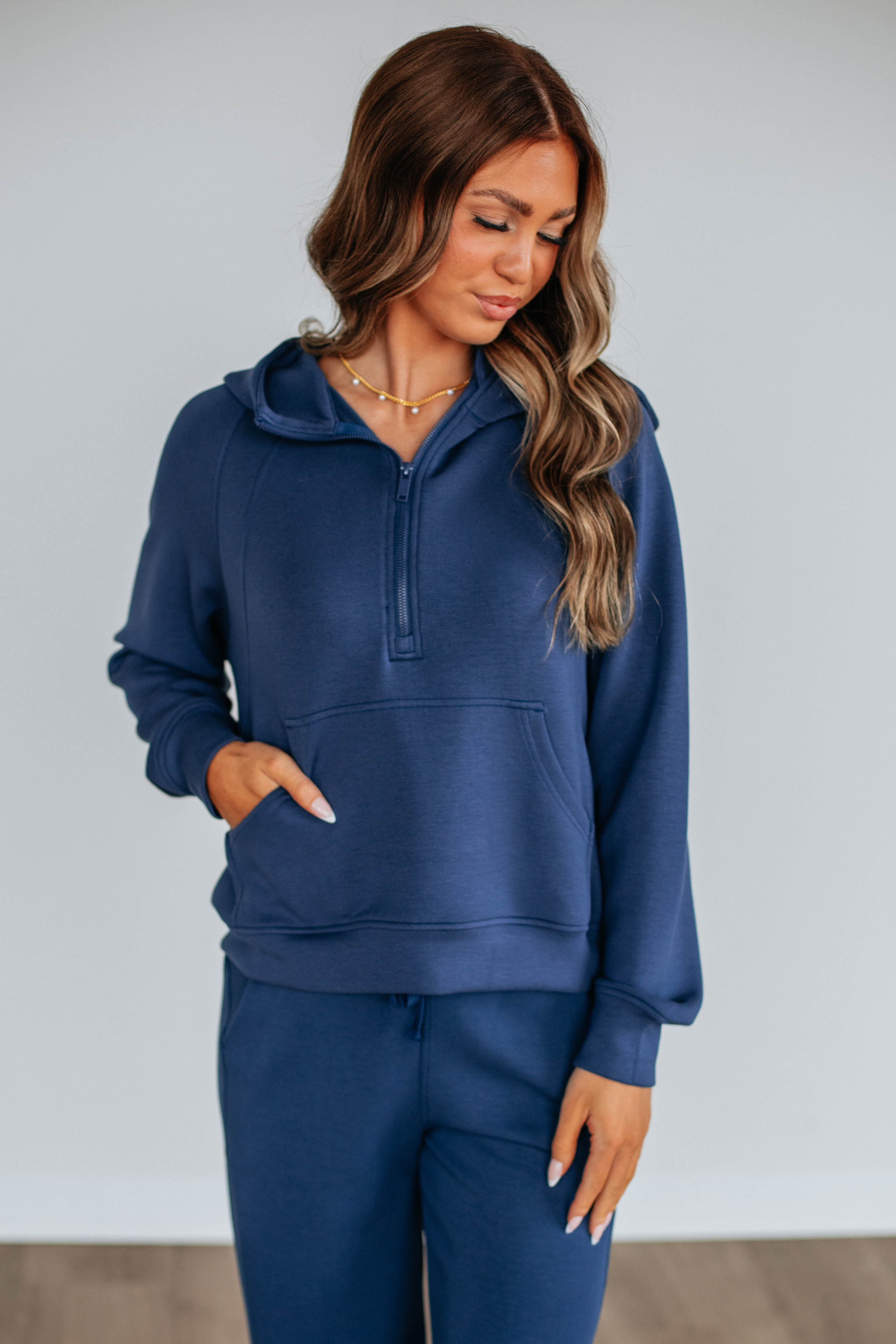 Aubrie Half Zip Pullover Sweatshirt for Women - Navy Blue Fleece Jacket - Casual Loungewear & Outdoor Activities