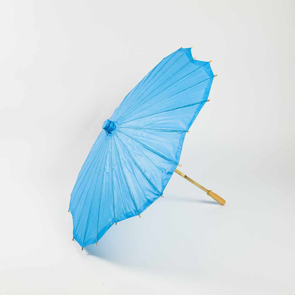 32 Pack Turquoise Paper Parasol Umbrellas - Scalloped Blossom Design with Elegant Wooden Handle for Wedding Decor, Baby Shower, Party Favors & Photo Props