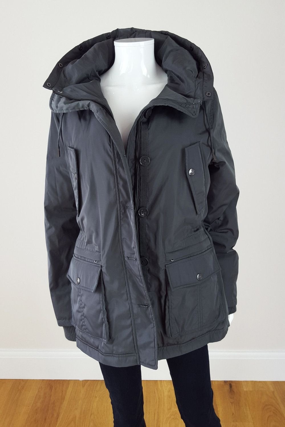 GAS Women's Grey Padded Hooded Utility Coat with Multiple Pockets - Winter Warm Jacket for Outdoor Activities (UK 16)