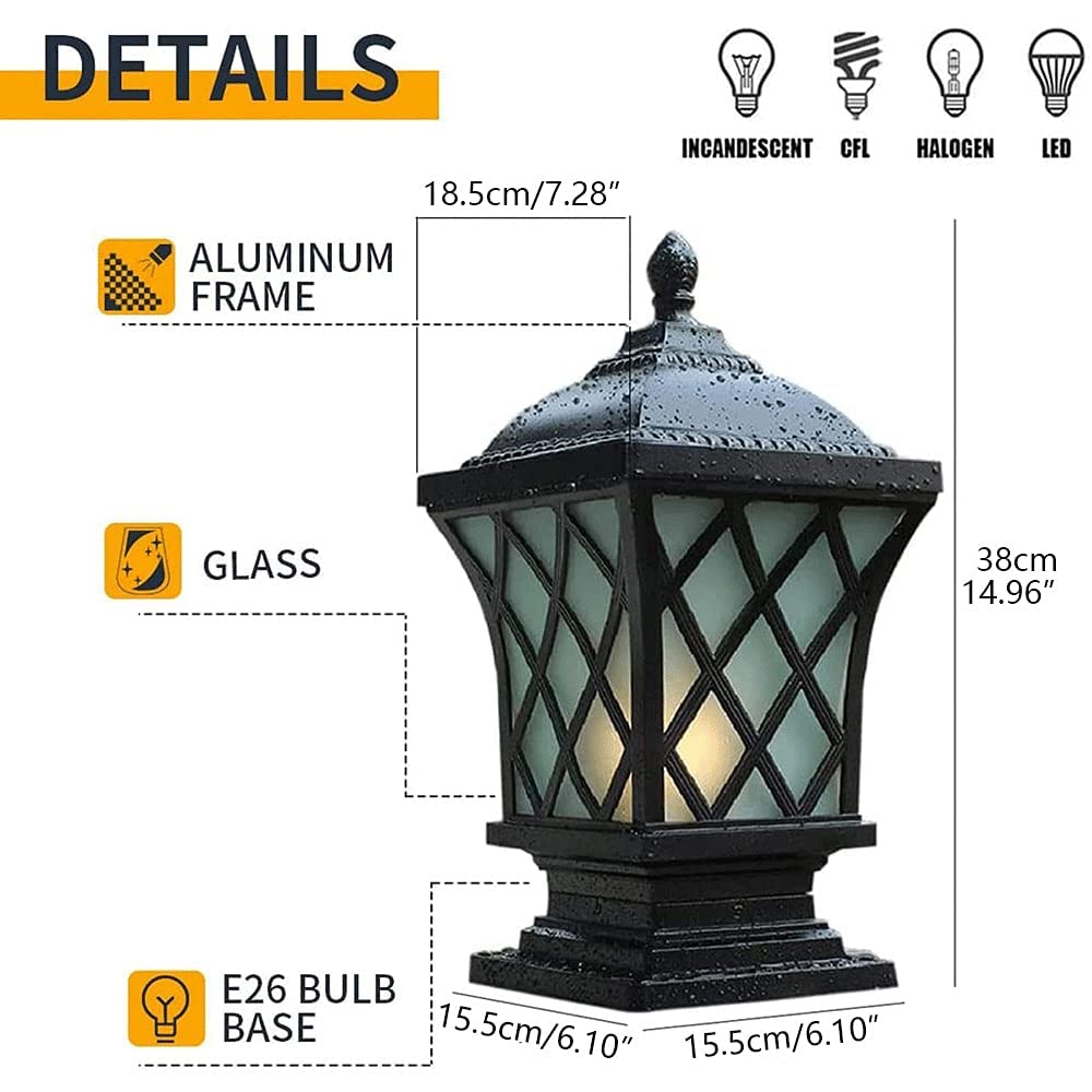 Outdoor Waterproof Aluminum Glass Porch Column Post Lights - Patio Path Lamps, Square Fence Pillar Light for Garden, Deck, Gate & Bollard | Weatherproof Landscape Lighting for Rural Homes & Outdoor Spaces