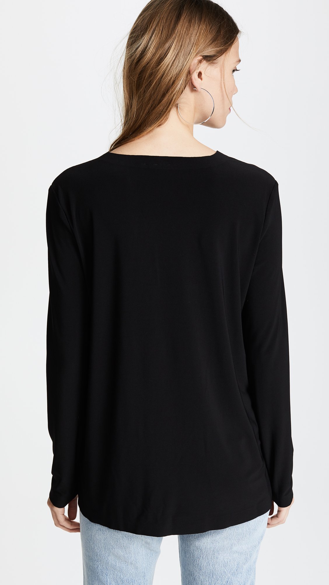 Norma Kamali Women's Long Sleeve Crew Neck T-Shirt - Soft Cotton Casual Top for Everyday Wear | Perfect for Work, Lounge & Layering