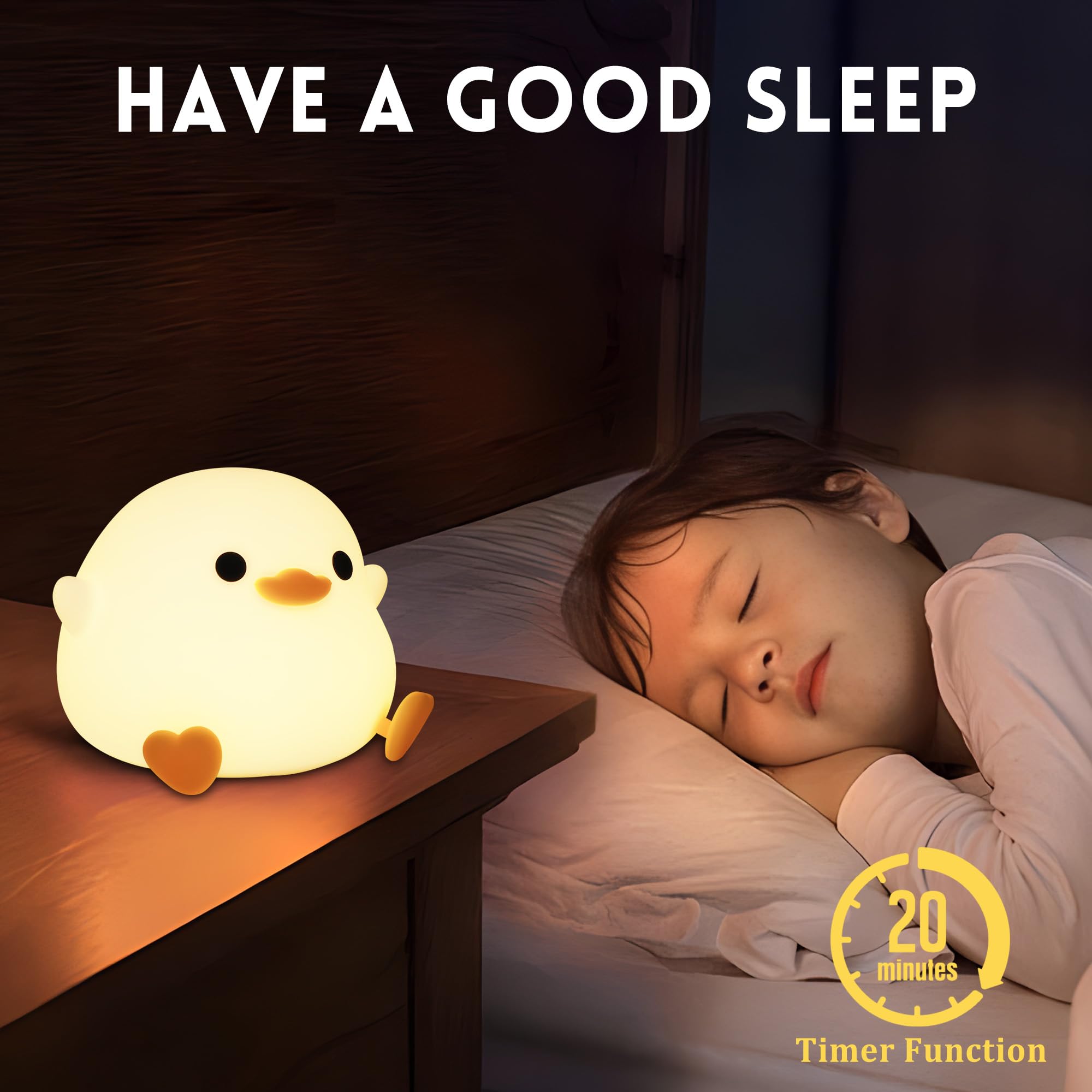 Okayera DoDo Duck Night Light - Dimmable USB Rechargeable Silicone Nursery Lamp with Timer | Cute Animal-Themed Gift for Baby Kids Birthday Christmas Easter | Perfect for Bedroom Decor, Nursery Room & Nighttime Feeding