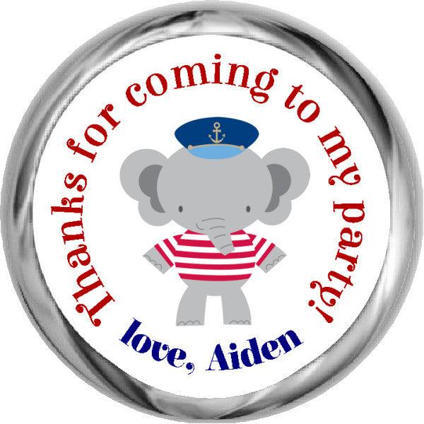 Personalized Sailor Elephant Boy HERSHEY KISS Stickers - Custom Name Labels for Kids' Lunchboxes, Water Bottles & School Supplies