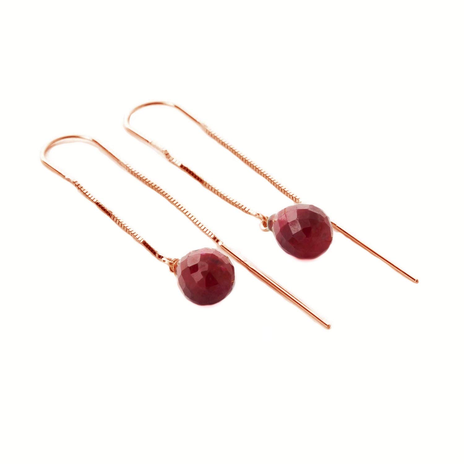 14K Rose Gold Ruby Threaded Earrings by Galaxy Gold GG - Elegant Dangle Earrings for Women, Perfect for Weddings, Parties & Special Occasions