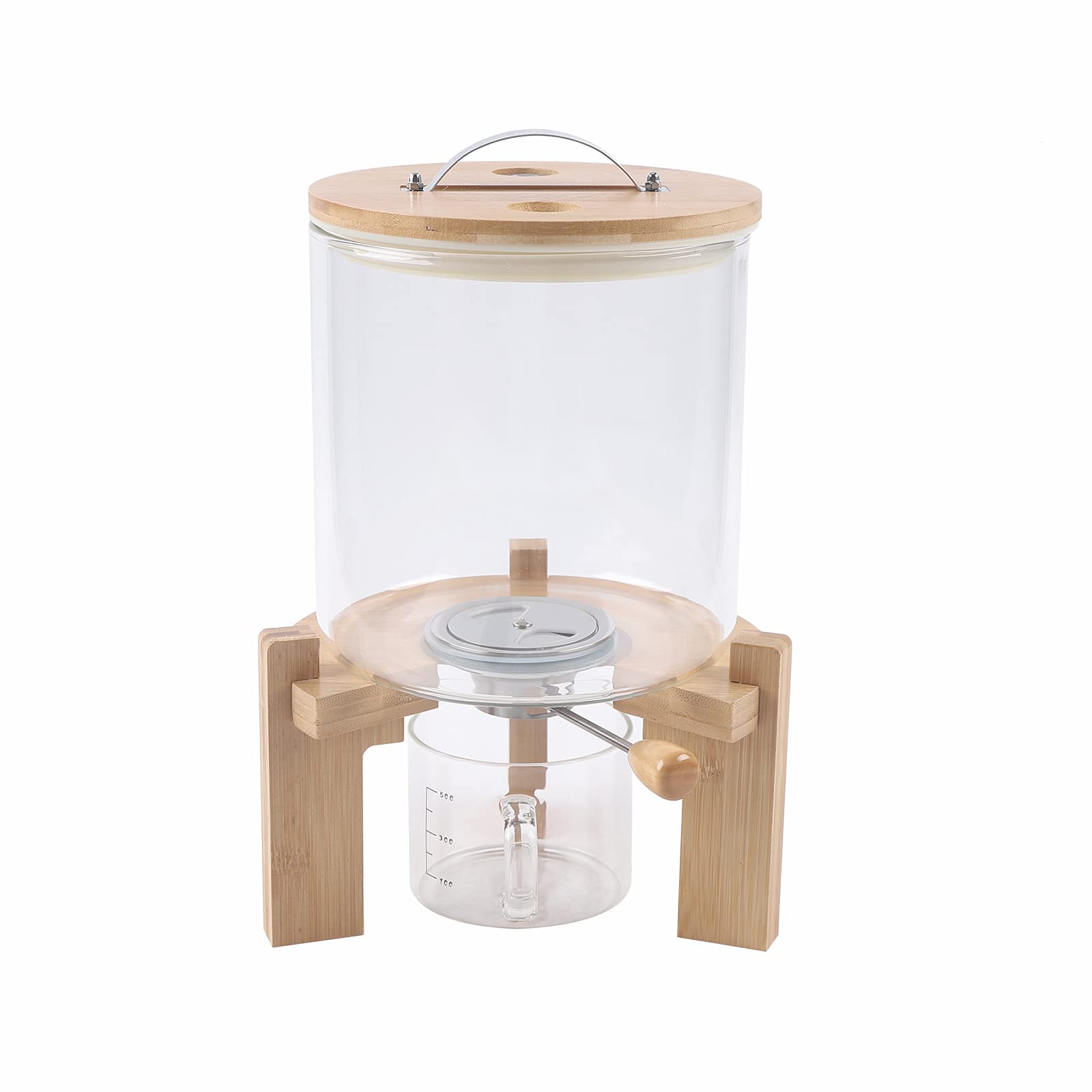 **5L Glass Rice Storage Container with Measuring Cup & Wooden Stand - Clear Airtight Cereal Dispenser for Kitchen, Pantry & Bulk Food Storage - Perfect for Rice, Grains, Flour & Dry Goods**
