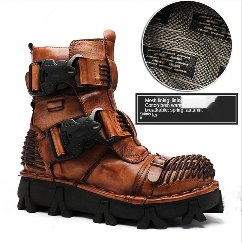 Men's Combat Motorcycle Leather Boots - Soft, Comfortable Ankle Boots for Riding & Outdoor Adventures - Perfect for Bikers, Hiking & Casual Wear