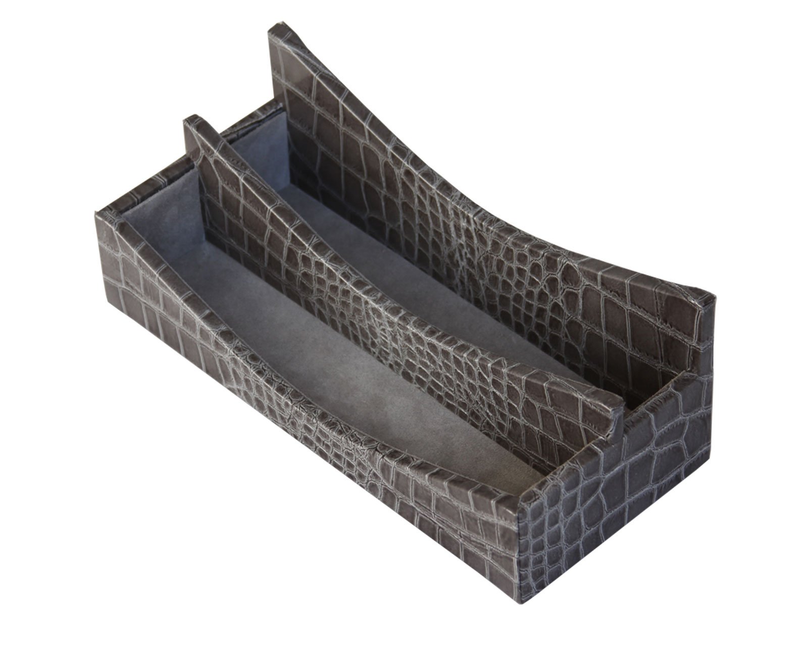 Premium Italian Crocodile Leather Letter Holder - DACASSO Protacini Castlerock Gray Executive Desk Organizer for Office, Home & Business Use - Luxury Paper Tray for Mail, Documents & Stationery - Perfect Desk Decor Gift for Professionals