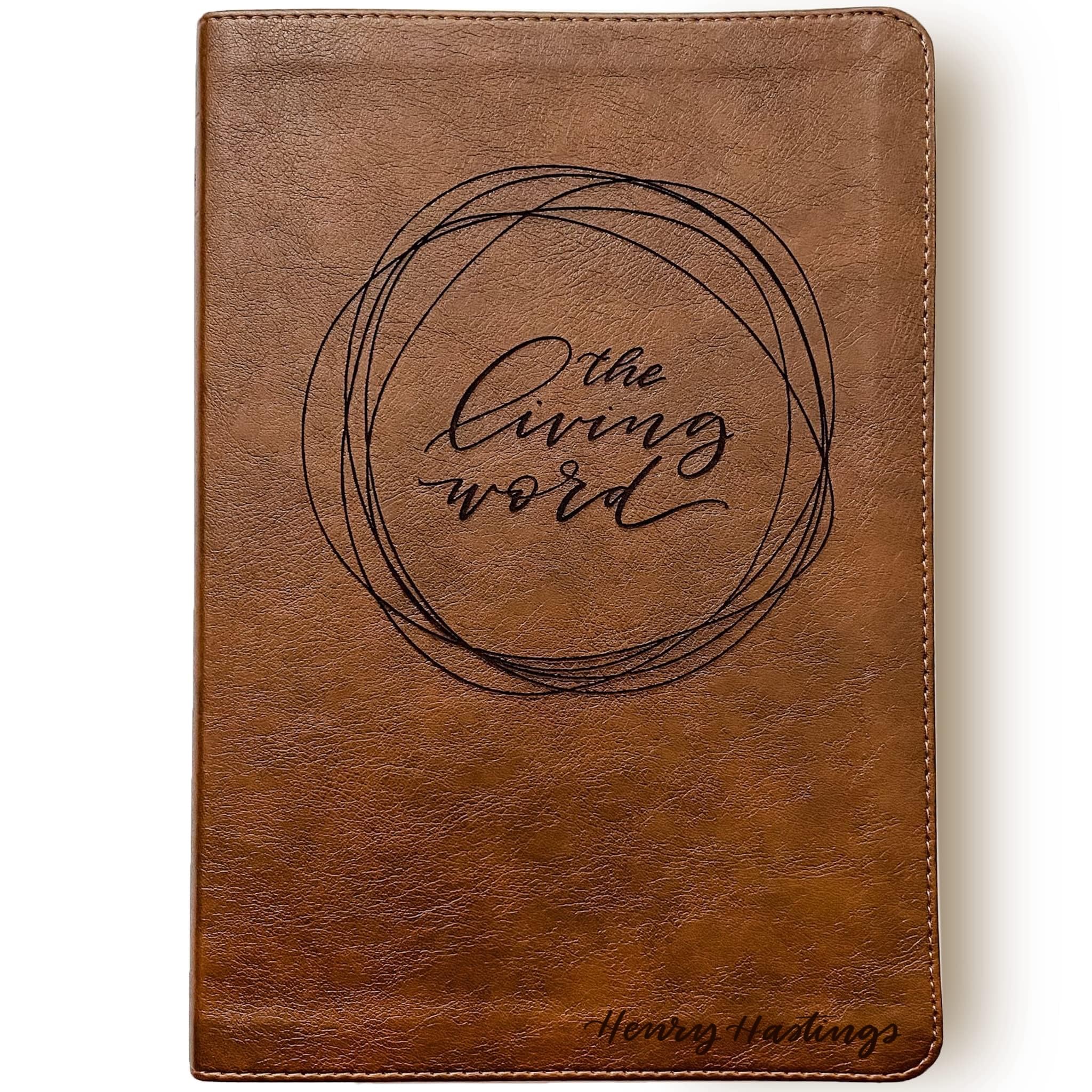 Hand Illustrated & Laser Engraved NLT Filament Bible - Brown Leather Cover with Optional Name Engraving - Perfect Personalized Gift for Weddings, Baptisms, Graduations & Birthdays - Ideal for Religious Ceremonies, Bible Study & Spiritual Gifting