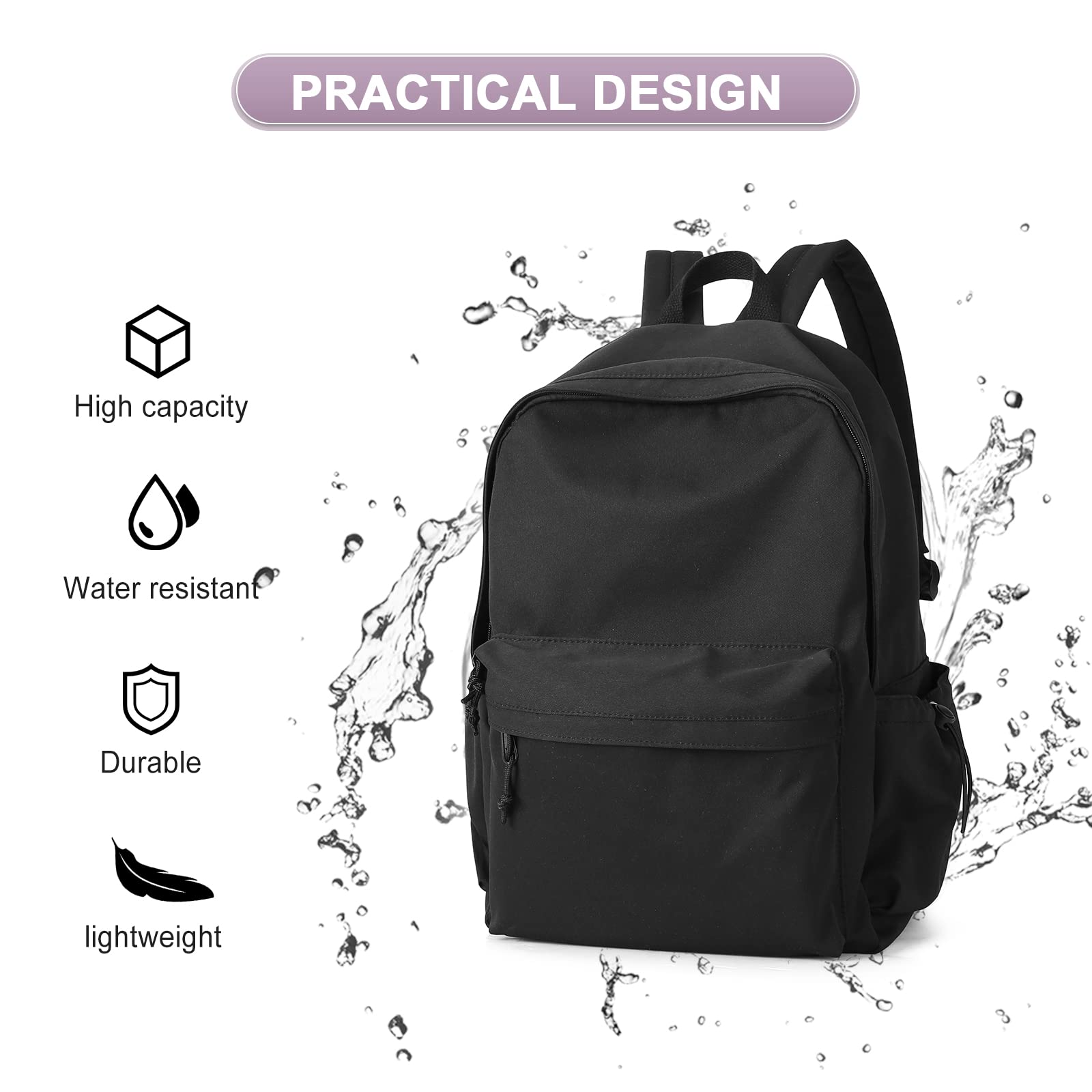 Lightweight Waterproof Black Backpack for High School & College - Stylish Bookbag for Boys, Girls, Men & Women - Perfect for School, Travel & Everyday Use