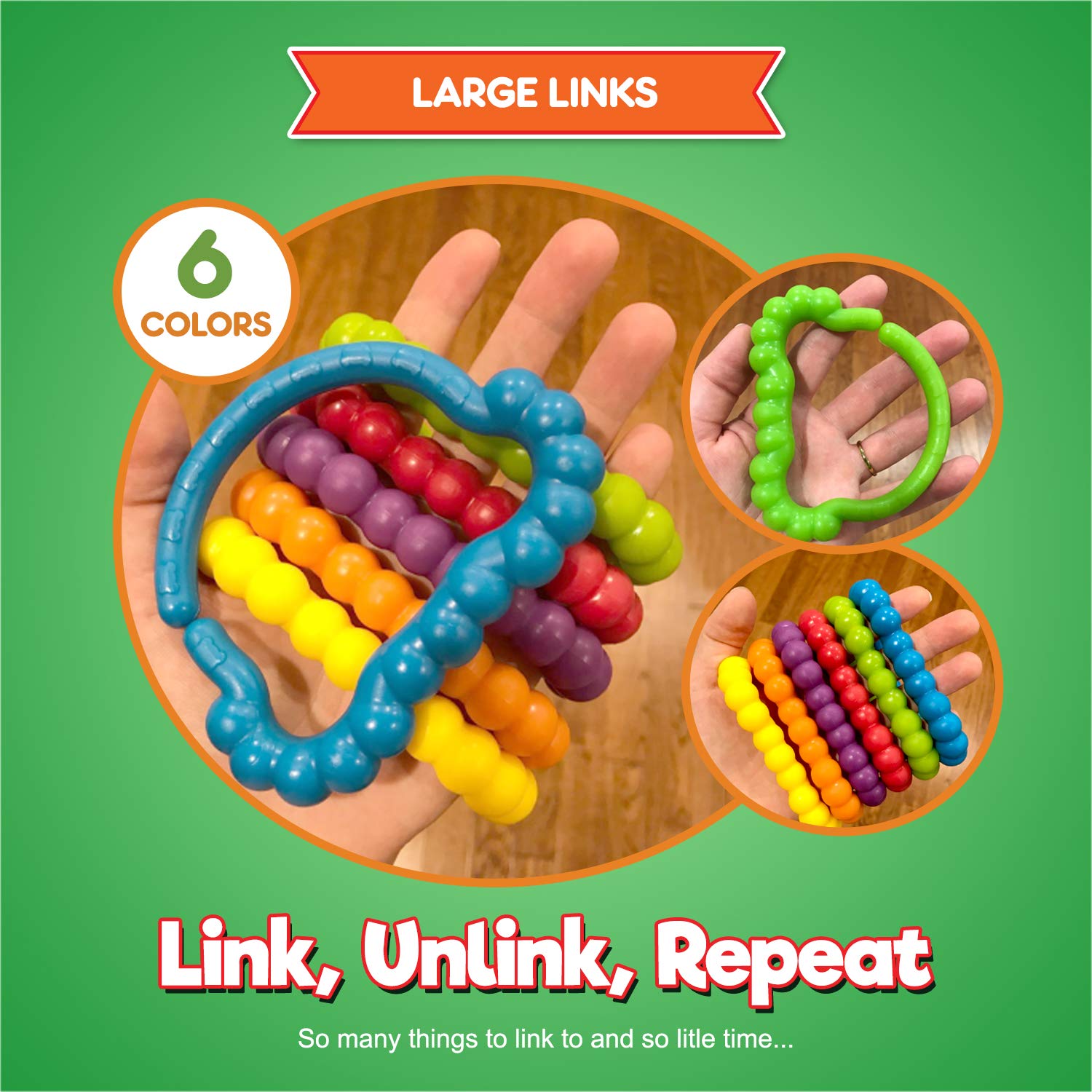 Baby Rings Toy Links - Educational & Teething Toys for Infants | Fine Motor Skills Development | Stroller, Car Seat & Playtime Accessories for Toddlers