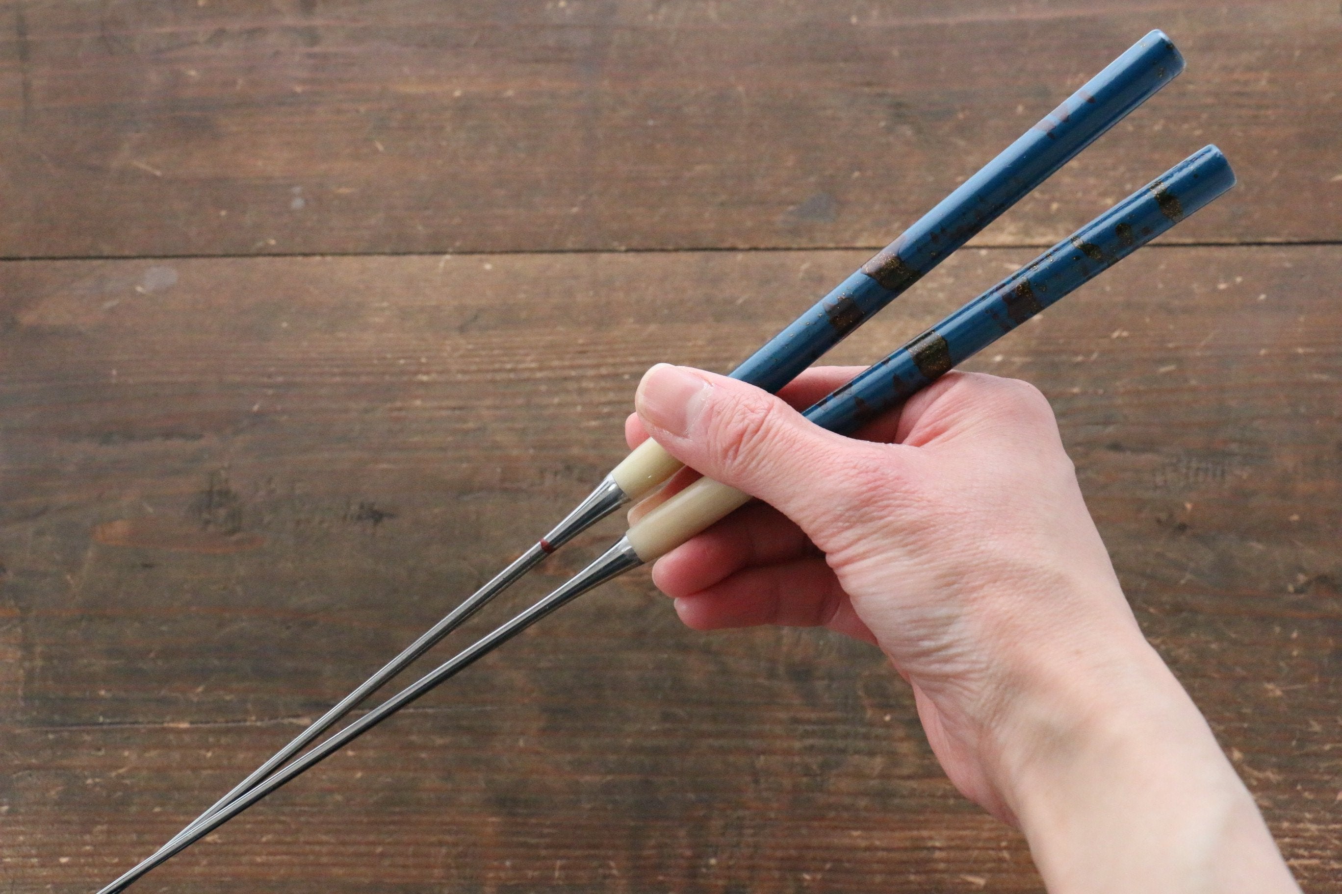 Premium Blue Moribashi Cooking Chopsticks - 165mm Stainless Steel Kitchen Tongs for Sushi, Ramen, Frying & Asian Cuisine | Perfect for Chefs & Home Cooking