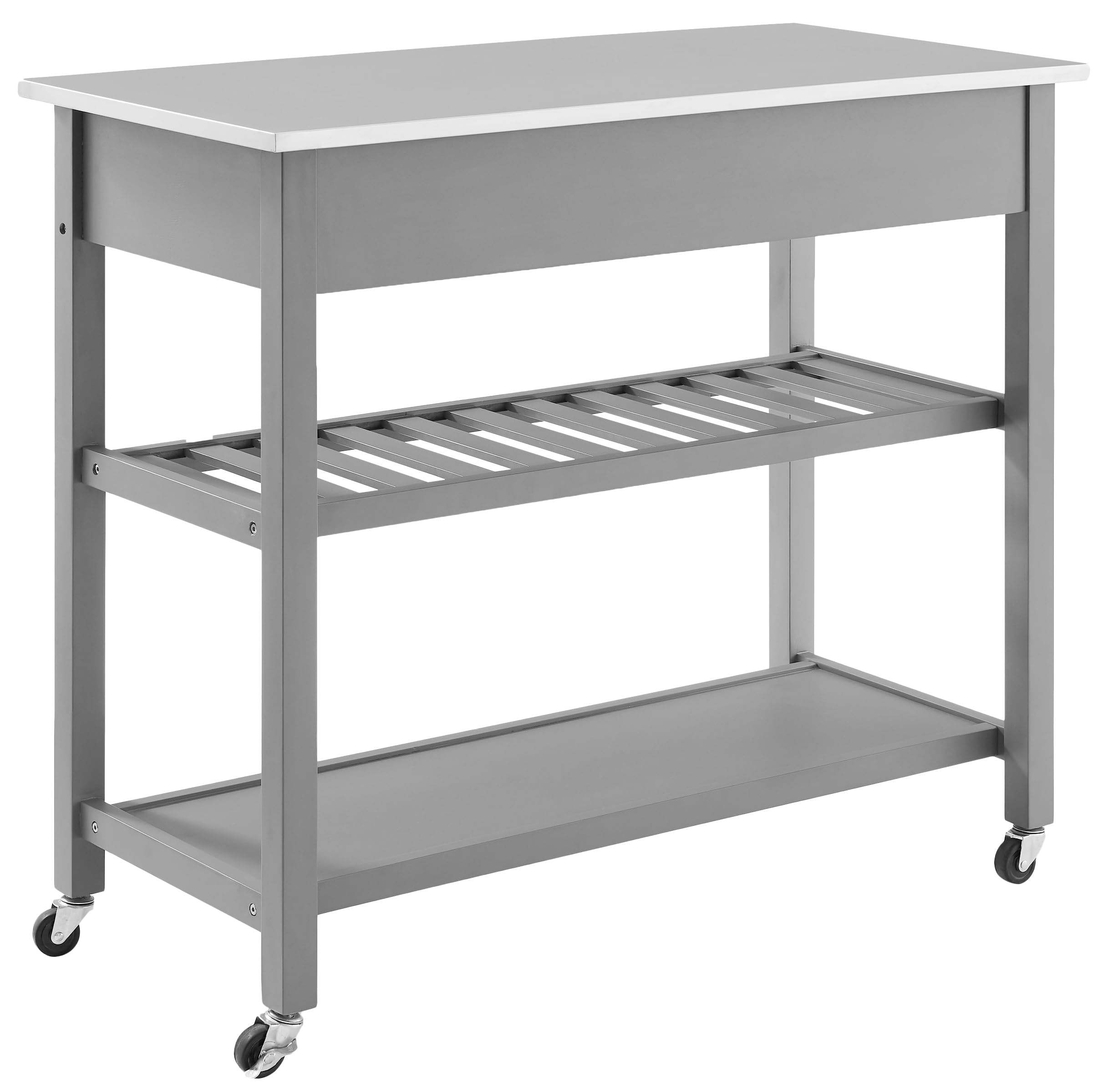 Crosley Chloe Stainless Steel Kitchen Island Cart with Wheels - Microwave Stand, Wine Rack & Storage Cabinet for Small Spaces - Perfect for Apartments, Dorms & Compact Kitchens (Gray)