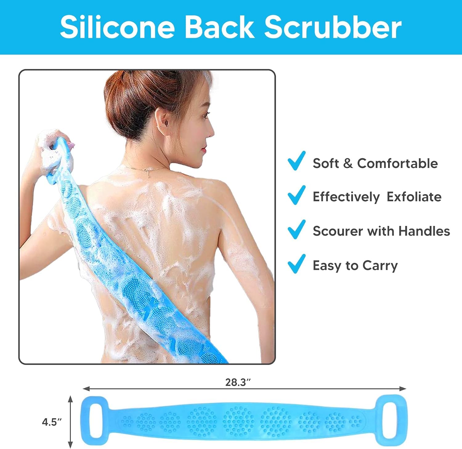 Double Sided Silicone Bath Brush with Soap Dispenser - Soft Exfoliating Body Scrubber for Shower Massage & Deep Skin Cleansing - Blue - Perfect for Spa Day, Back Scrubbing & Relaxing Bath Time