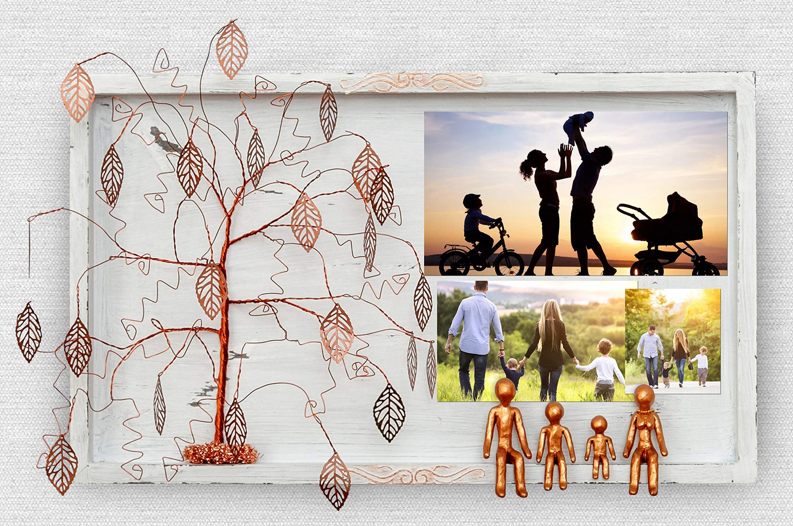 Personalized Bronze Willow Tree Family of 4 Figurine - 8th, 19th Wedding Anniversary Gift for Parents & In-Laws - Wall Charmers Shabby Chic Home Decor - Perfect for Family Photo Collages & Special Occasions