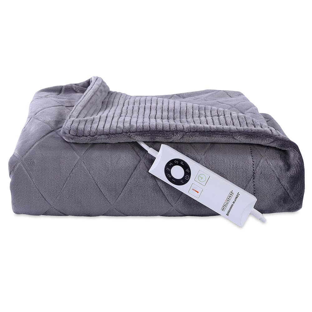 Berkshire Blanket Heated Intellisense-Embossed Diamond Electric Throw Blanket - Grey | Ultra Soft & Cozy for Winter, Perfect for Living Room, Bedroom & Office Use