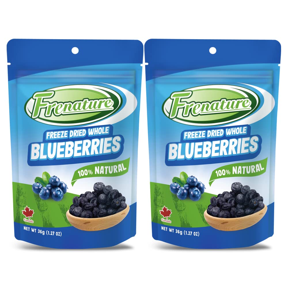 Premium Freeze Dried Blueberries - 100% Natural, Grade A Whole Dried Blueberries from Canada | Gluten Free, Vegan Healthy Snacks | Perfect for Camping, Hiking & On-the-Go Nutrition | 1.27oz (Pack of 2)