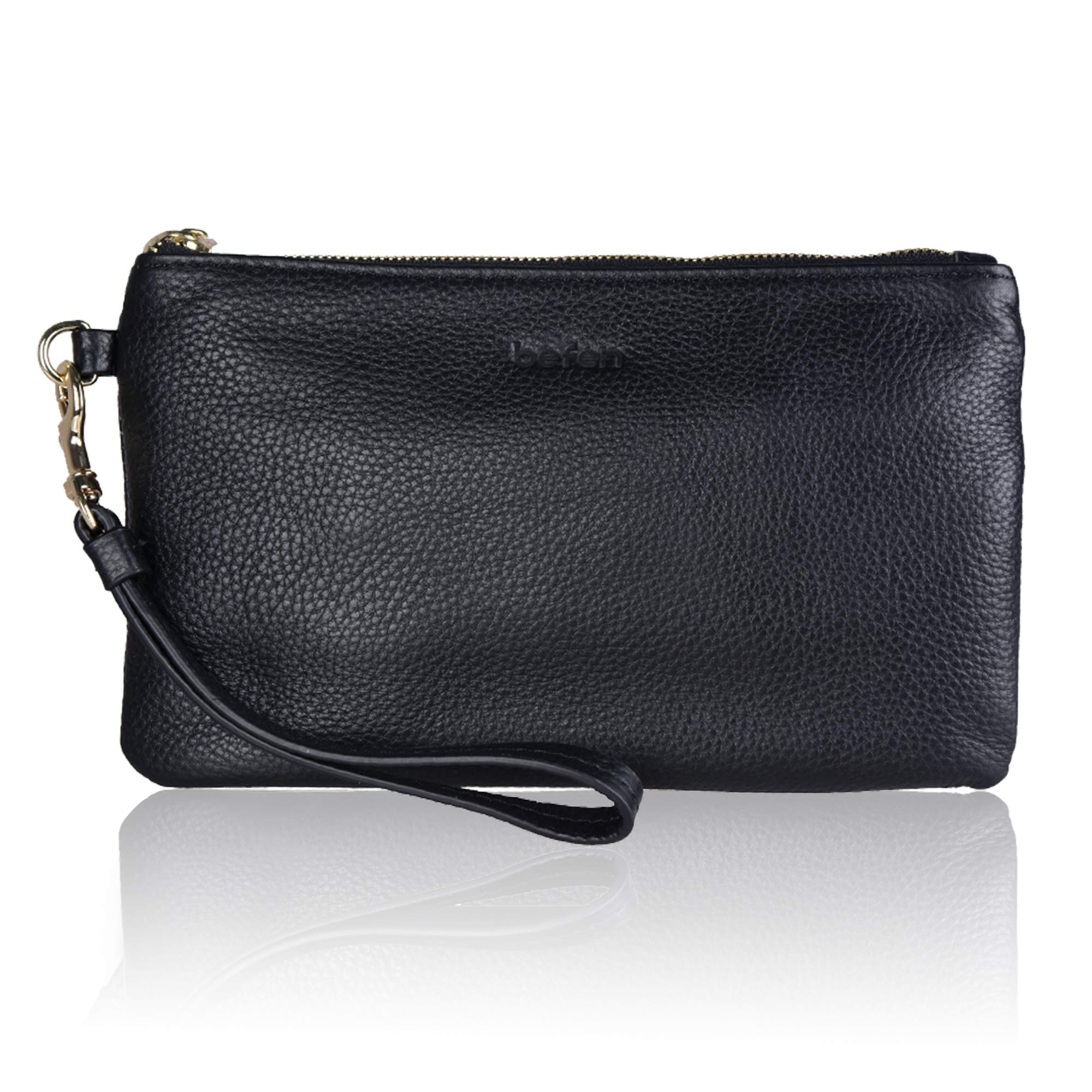 Befen Women's Genuine Italian Leather Wristlet Clutch Wallet Purse with Gold Zipper - Elegant & Compact for Parties, Travel & Everyday Use