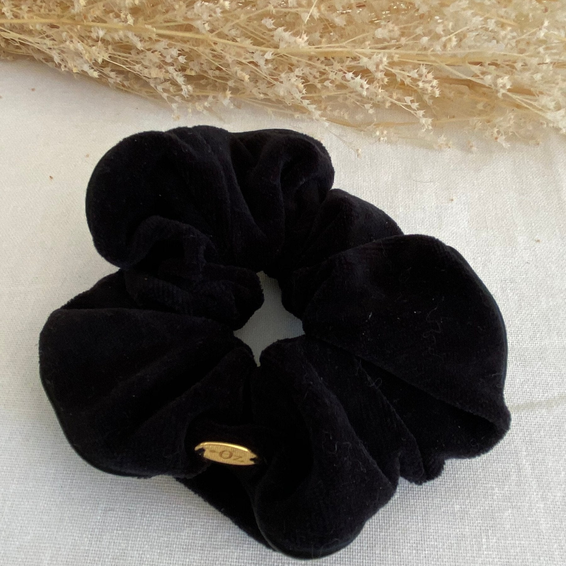 Organic Black Velvet Chouchou Aldo Hair Scrunchie - Eco-Friendly Hair Accessory for Women & Girls, Perfect for Work, Gym, and Everyday Use
